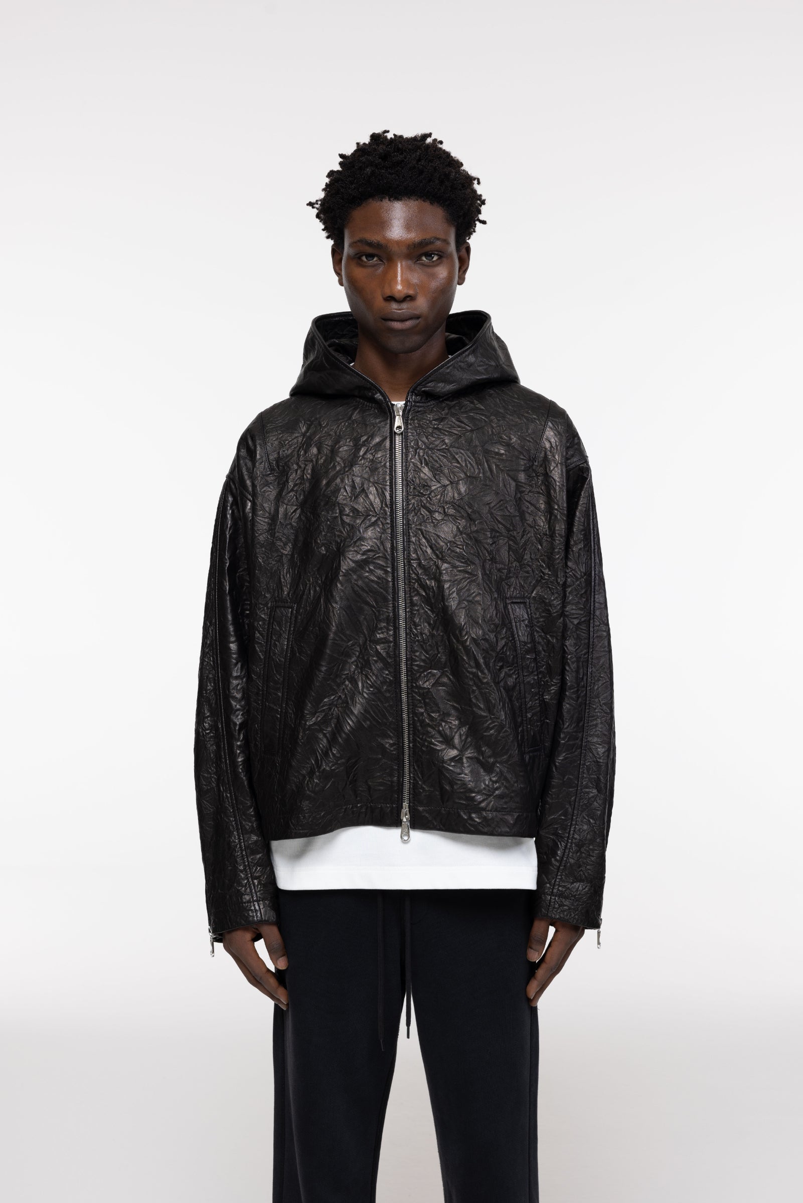 Cole Buxton | Crunch Zipped Leather Jacket | Mens | Black