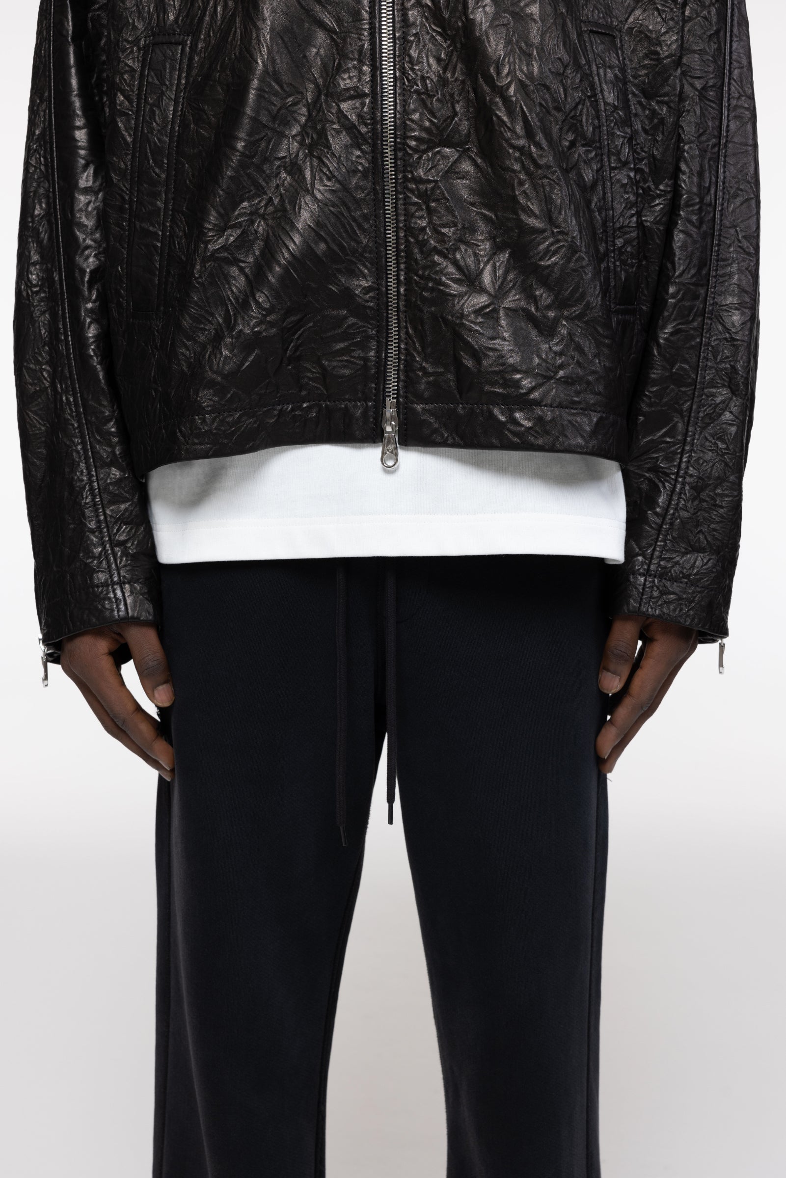 Cole Buxton | Crunch Zipped Leather Jacket | Mens | Black