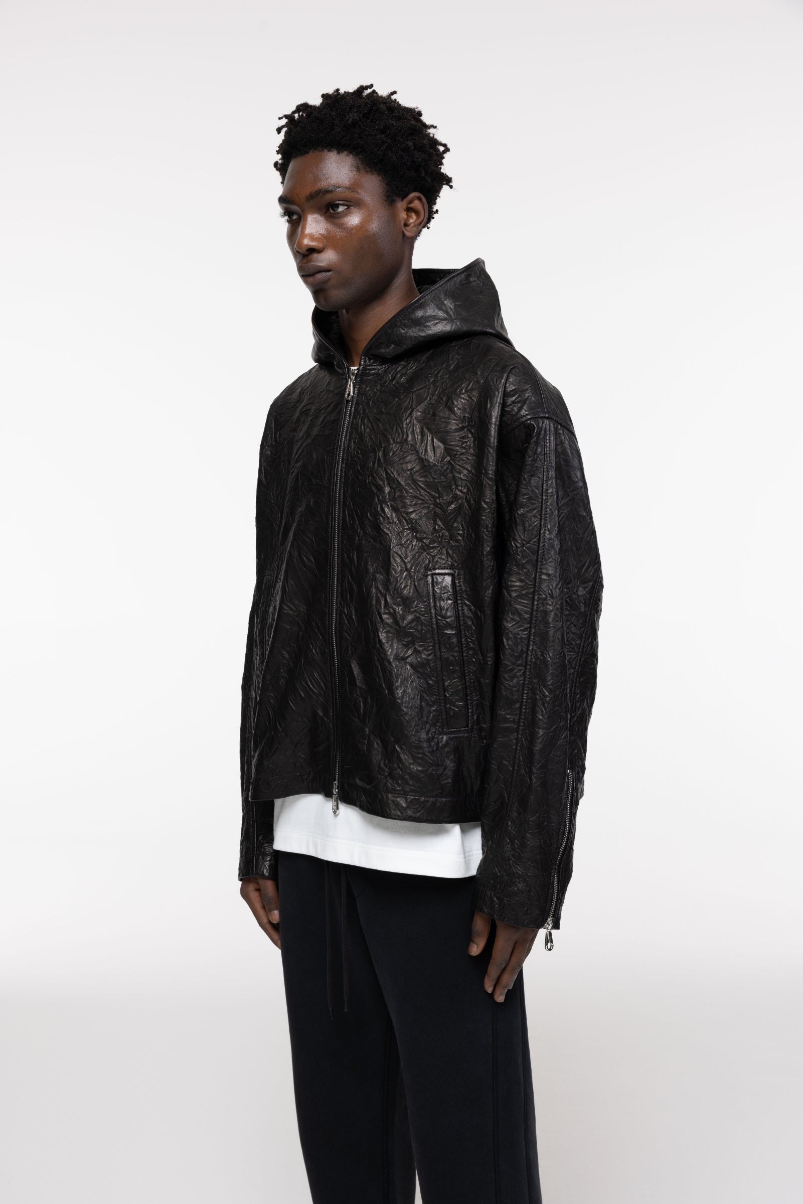 Cole Buxton | Crunch Zipped Leather Jacket | Mens | Black