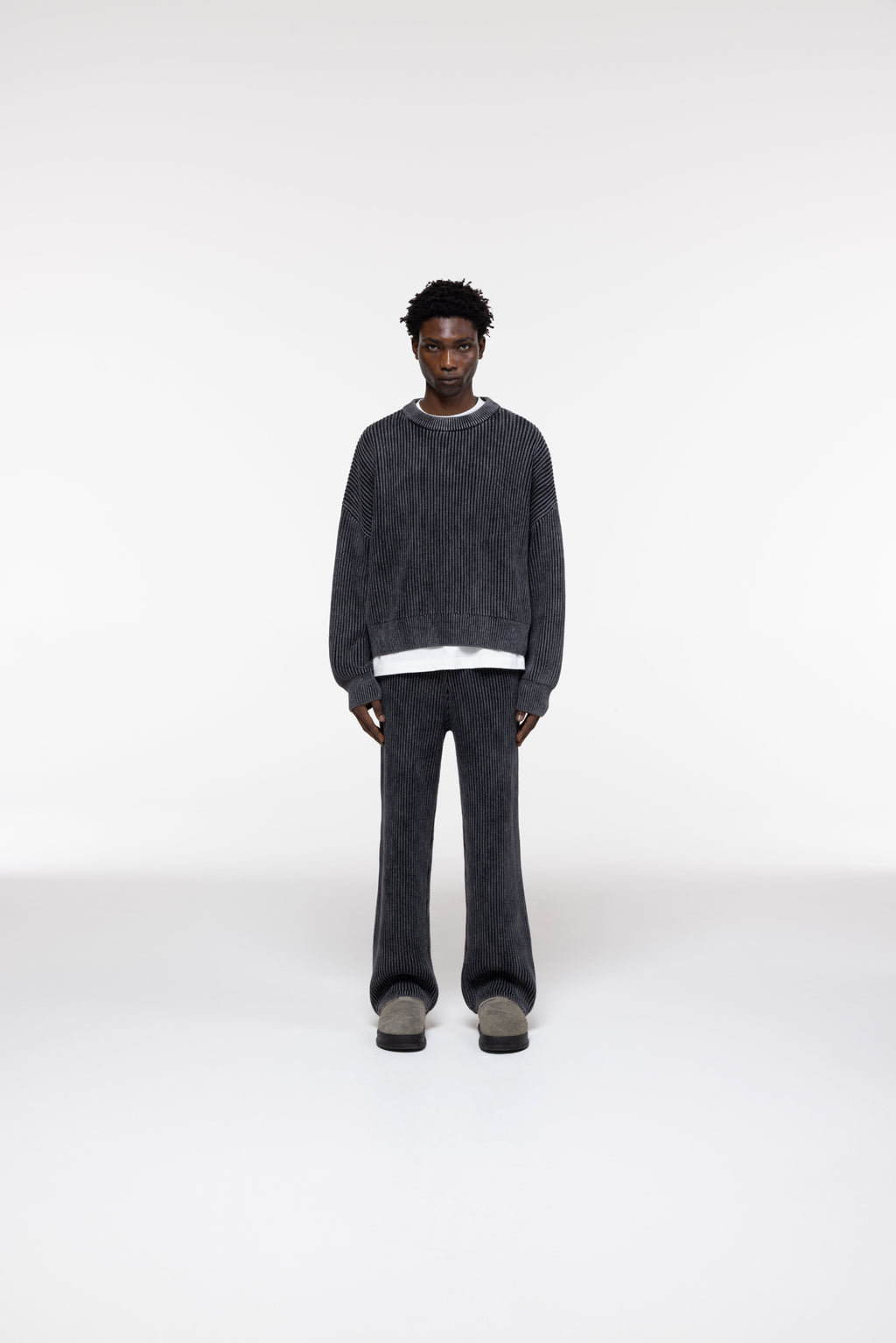 Cole Buxton | Acid Wash Knit Sweatshirt | Mens | Black