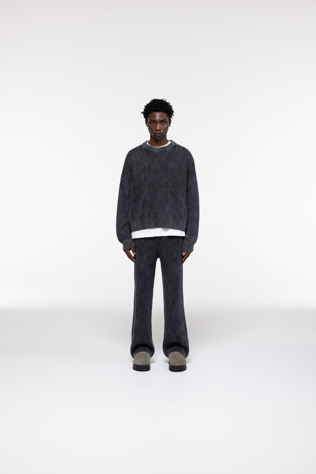 Cole Buxton | Acid Wash Knit Sweatshirt | Mens | Black