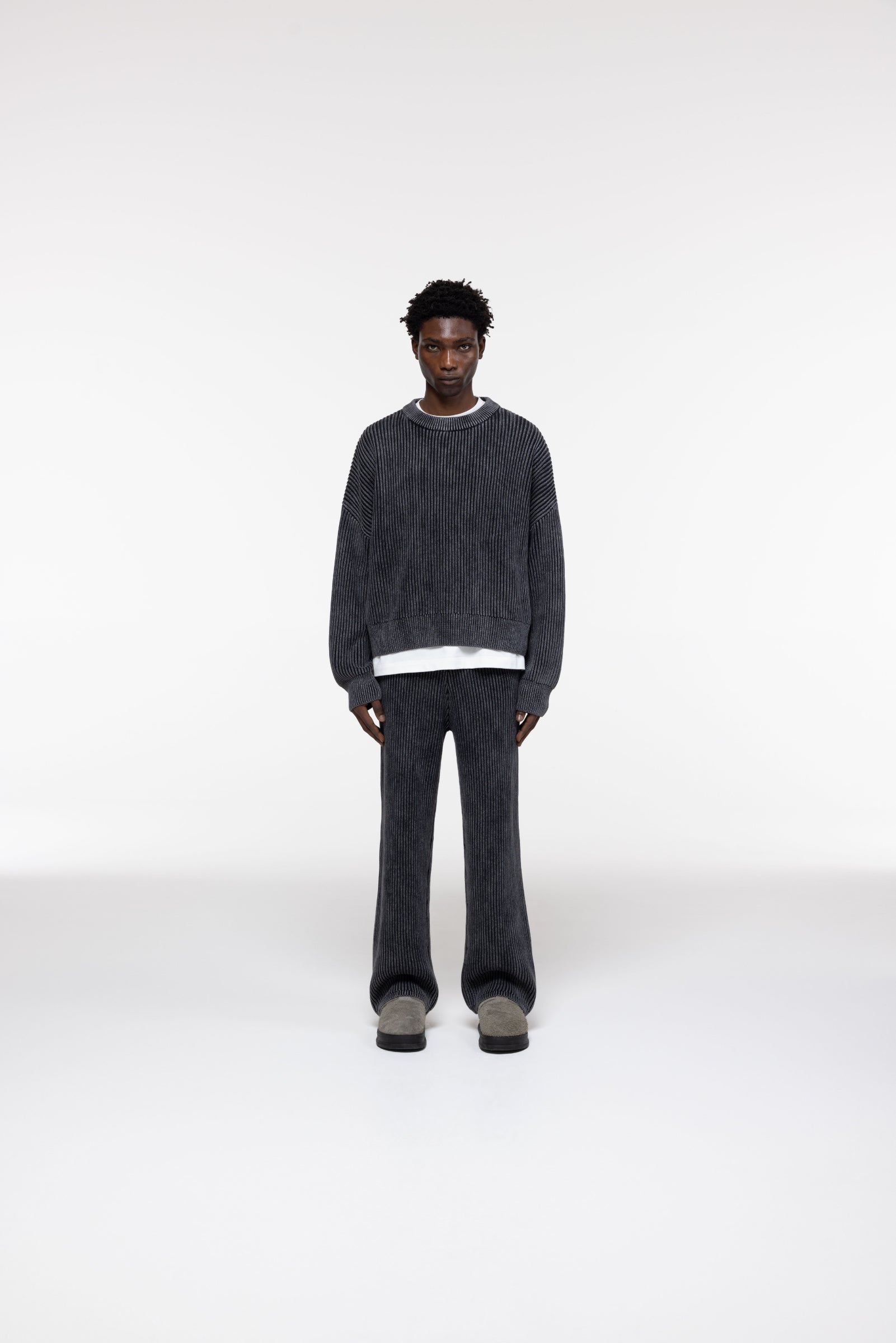Cole Buxton | Acid Wash Knit Sweatshirt | Mens | Black