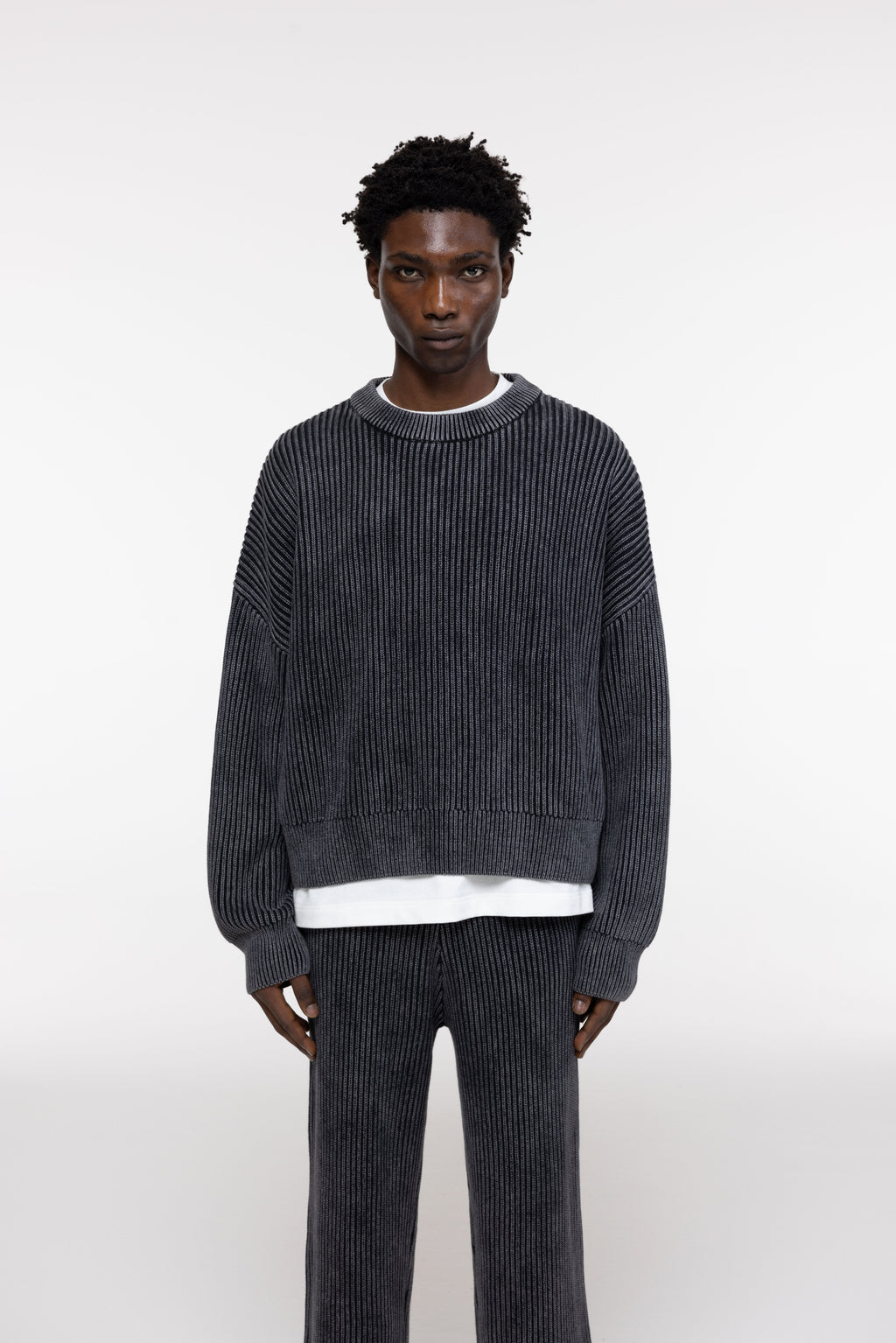 Cole Buxton | Acid Wash Knit Sweatshirt | Mens | Black