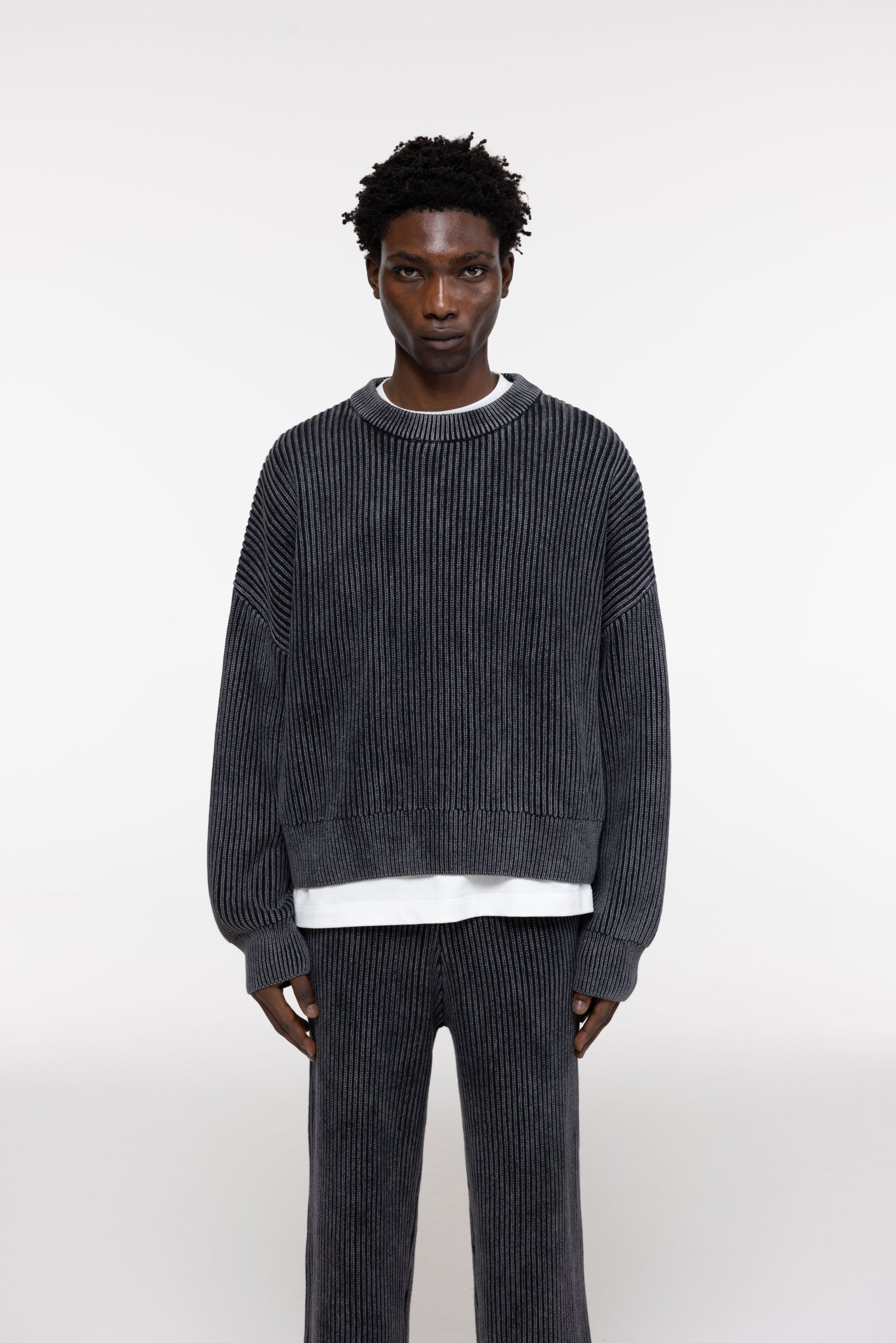 Cole Buxton | Acid Wash Knit Sweatshirt | Mens | Black