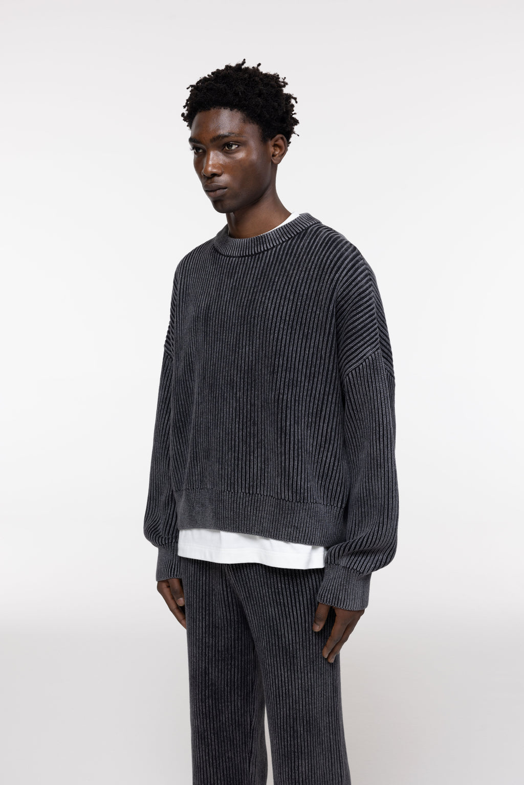 Cole Buxton | Acid Wash Knit Sweatshirt | Mens | Black