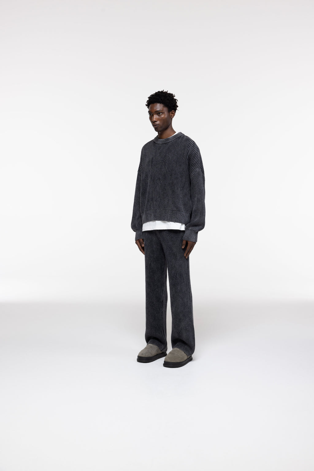 Cole Buxton | Acid Wash Knit Sweatshirt | Mens | Black