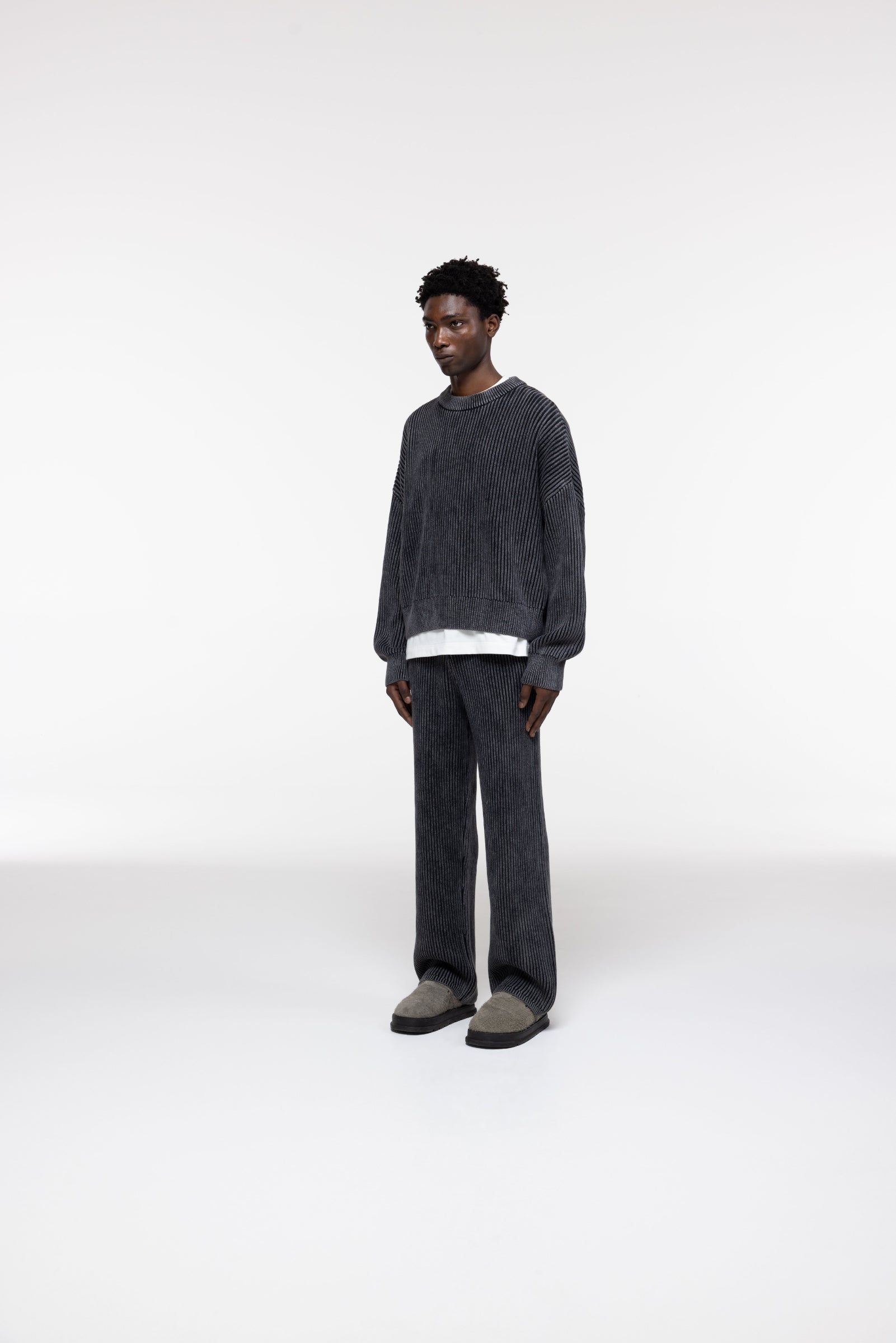 Cole Buxton | Acid Wash Knit Sweatshirt | Mens | Black