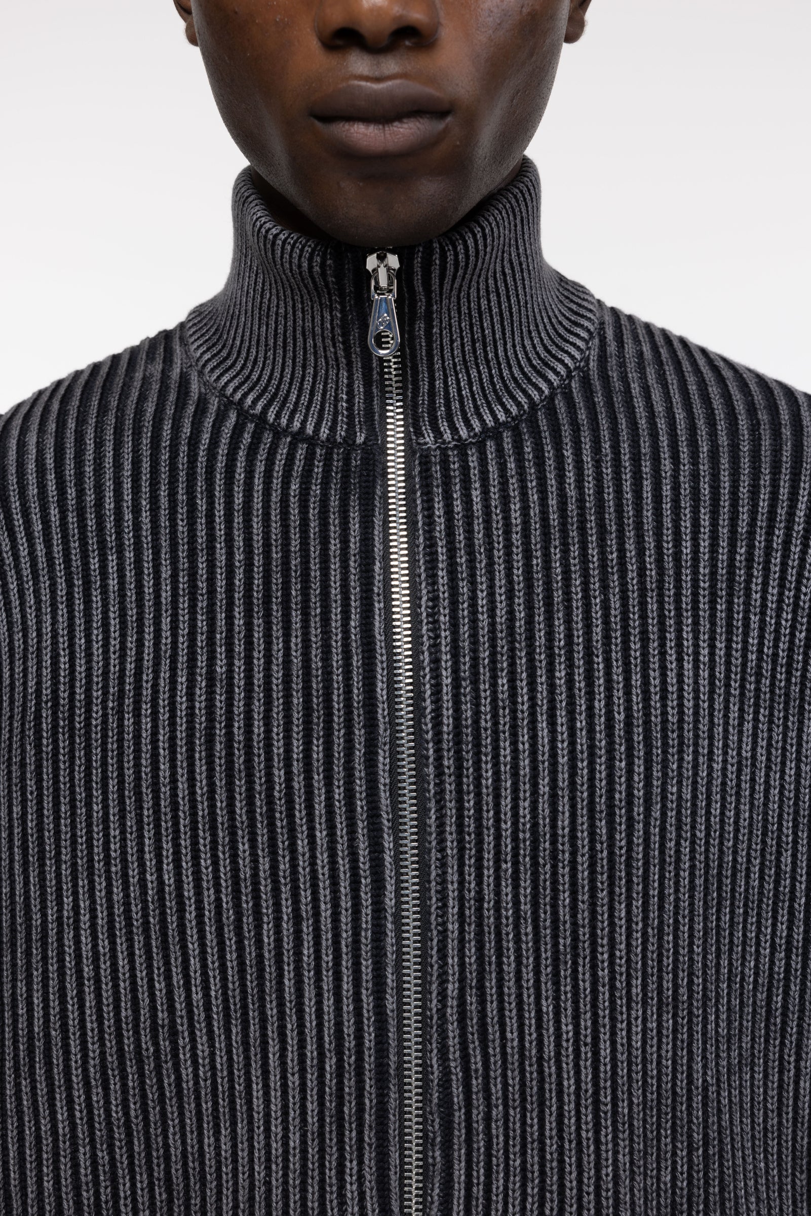 Cole Buxton | Acid Wash Knit Zip Through | Mens | Black