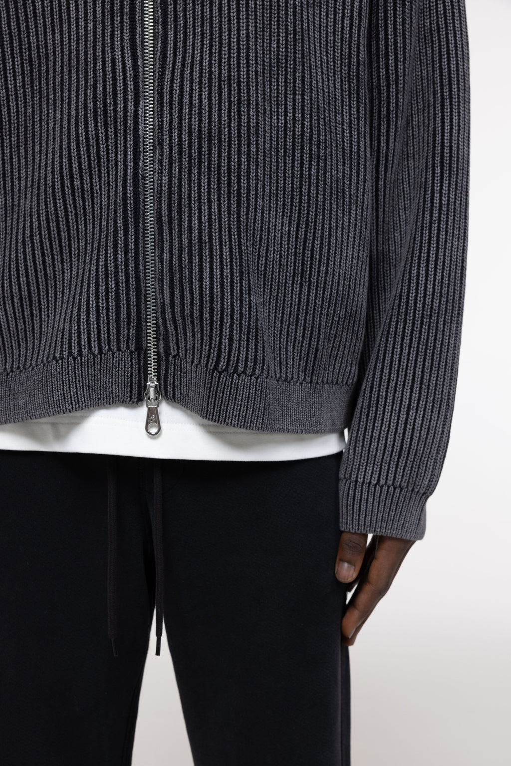 Cole Buxton | Acid Wash Knit Zip Through | Mens | Black