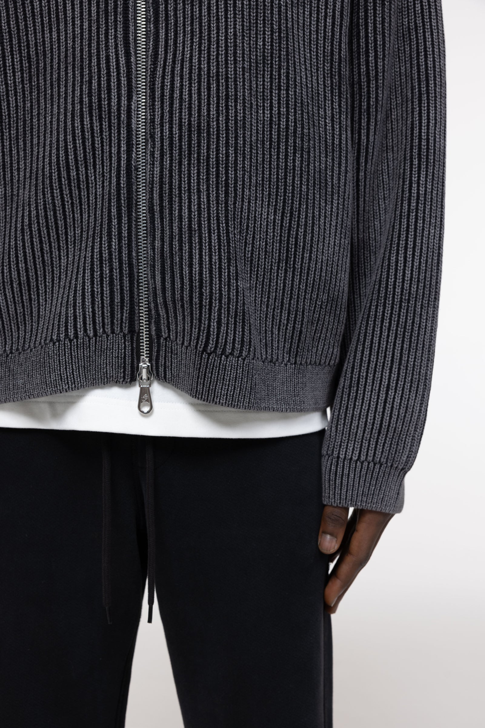 Cole Buxton | Acid Wash Knit Zip Through | Mens | Black