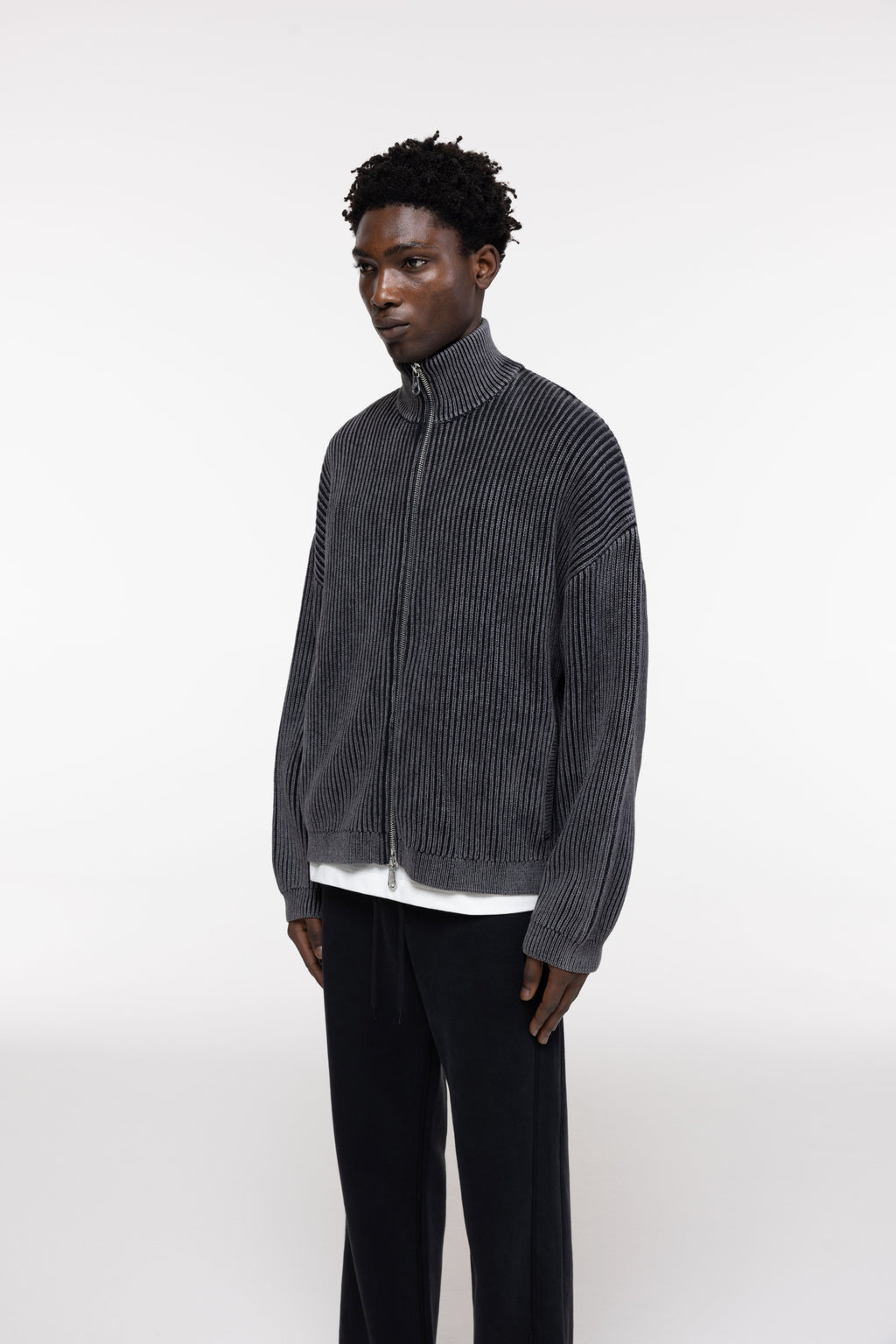 Cole Buxton | Acid Wash Knit Zip Through | Mens | Black