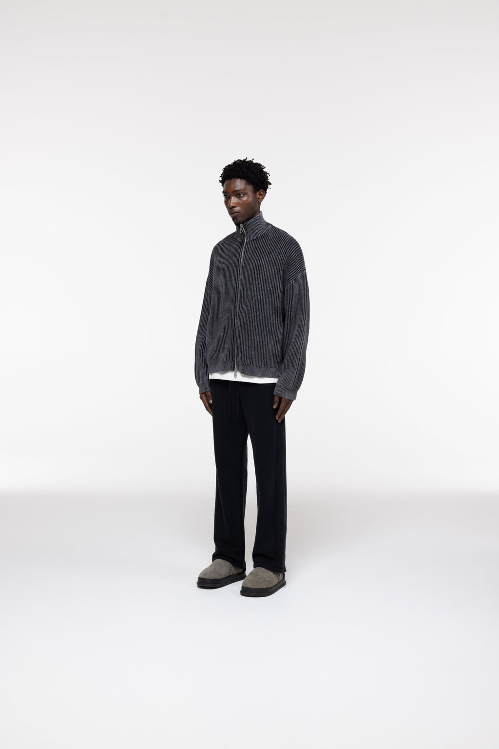 Cole Buxton | Acid Wash Knit Zip Through | Mens | Black