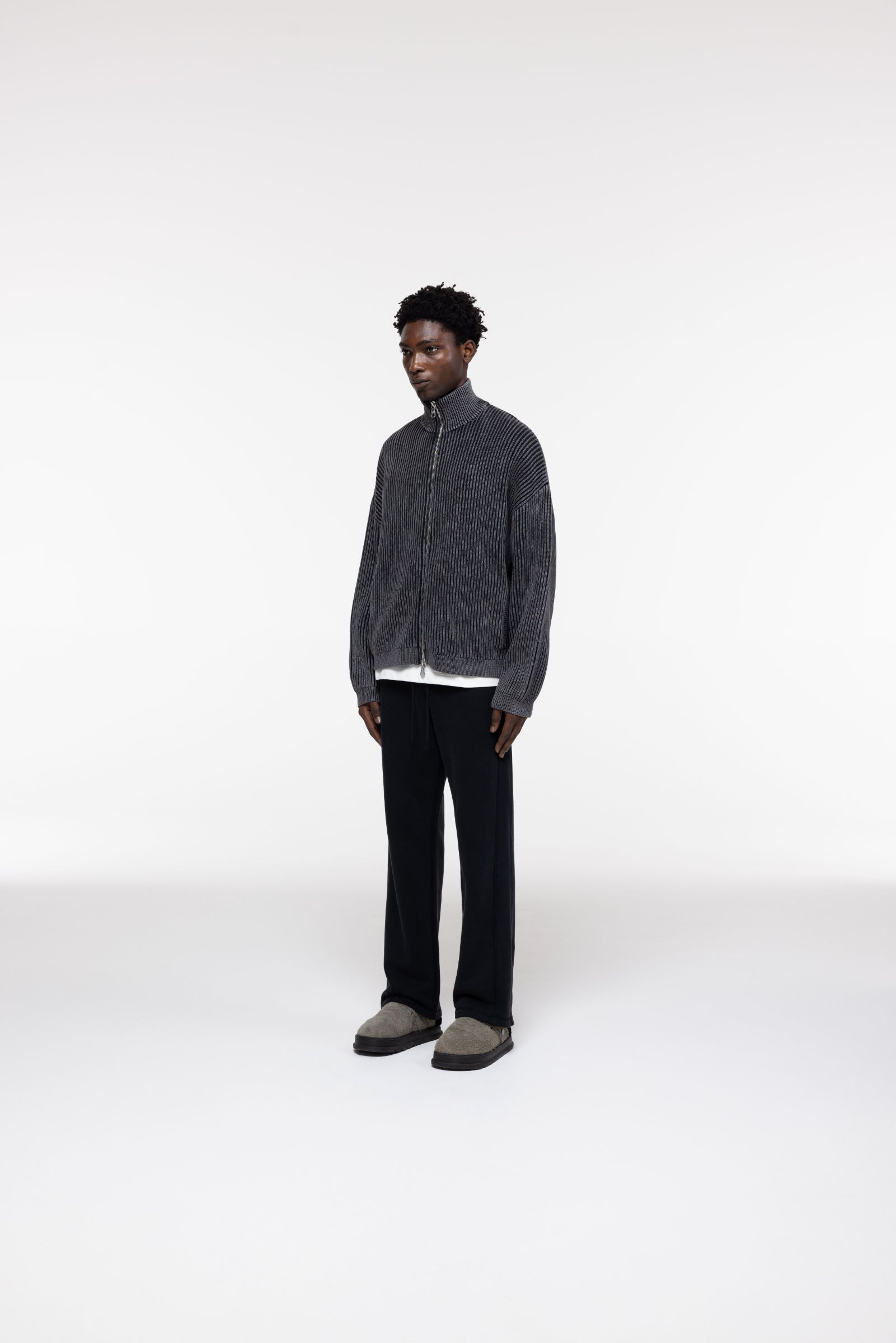 Cole Buxton | Acid Wash Knit Zip Through | Mens | Black