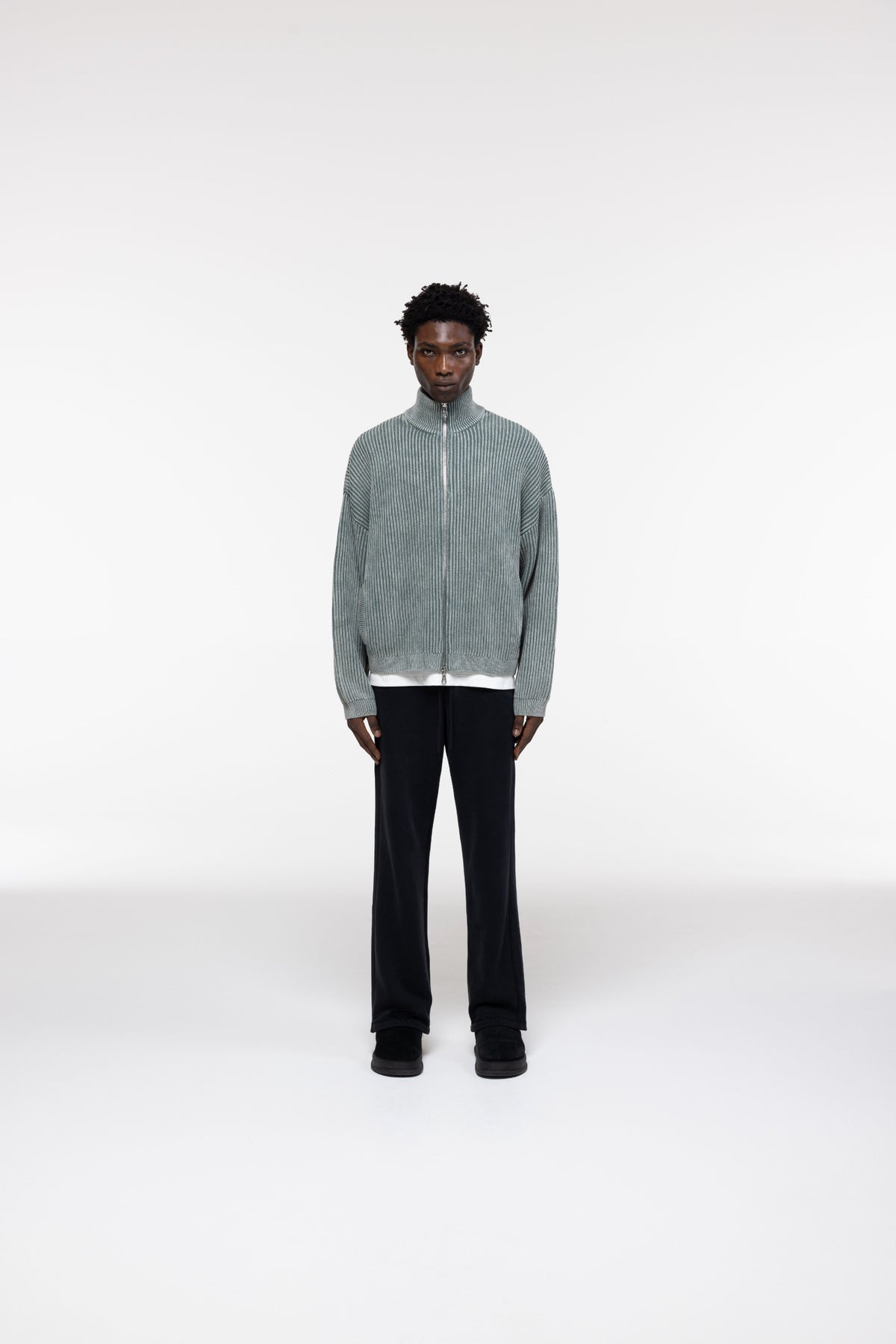 Cole Buxton | Acid Wash Knit Zip Through | Mens | Washed Green