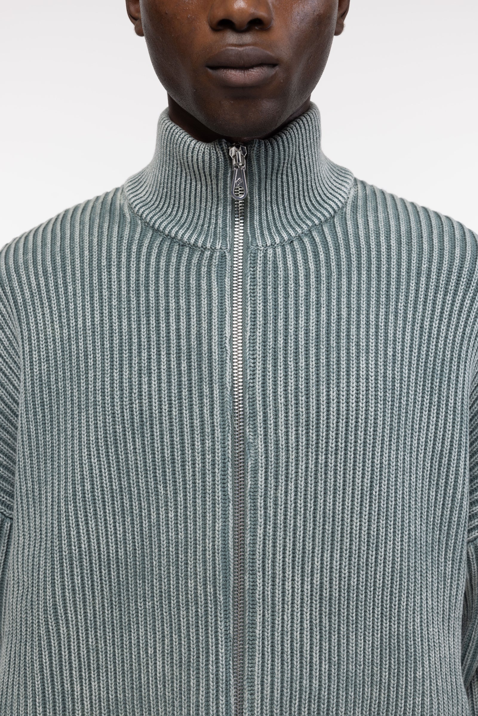 Cole Buxton | Acid Wash Knit Zip Through | Mens | Washed Green