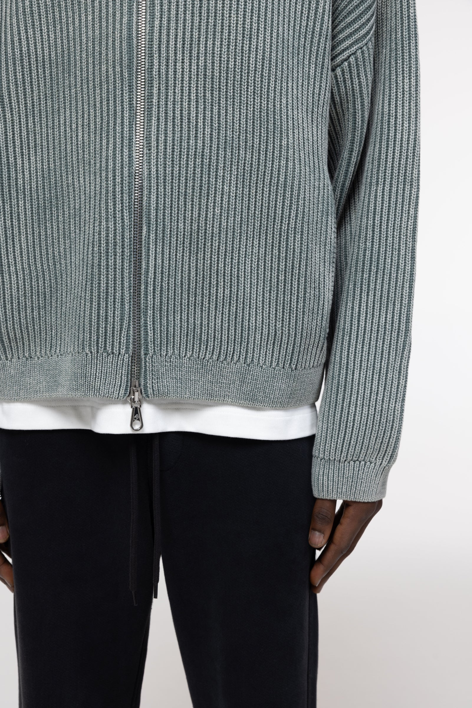 Cole Buxton | Acid Wash Knit Zip Through | Mens | Washed Green