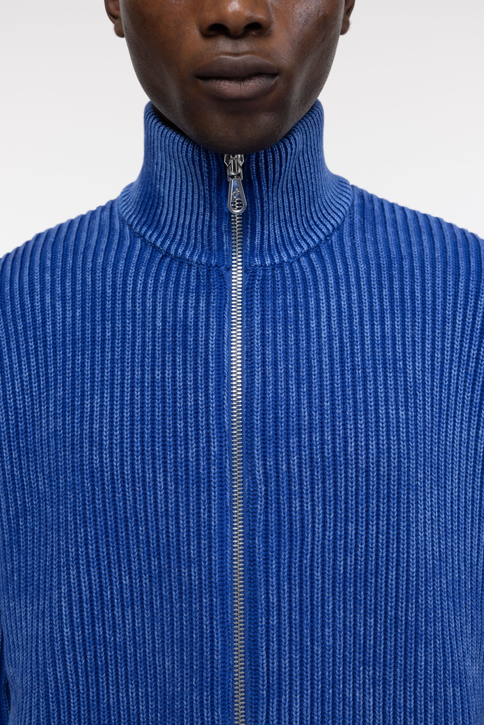 Cole Buxton | Acid Wash Knit Zip Through | Mens | Washed Blue