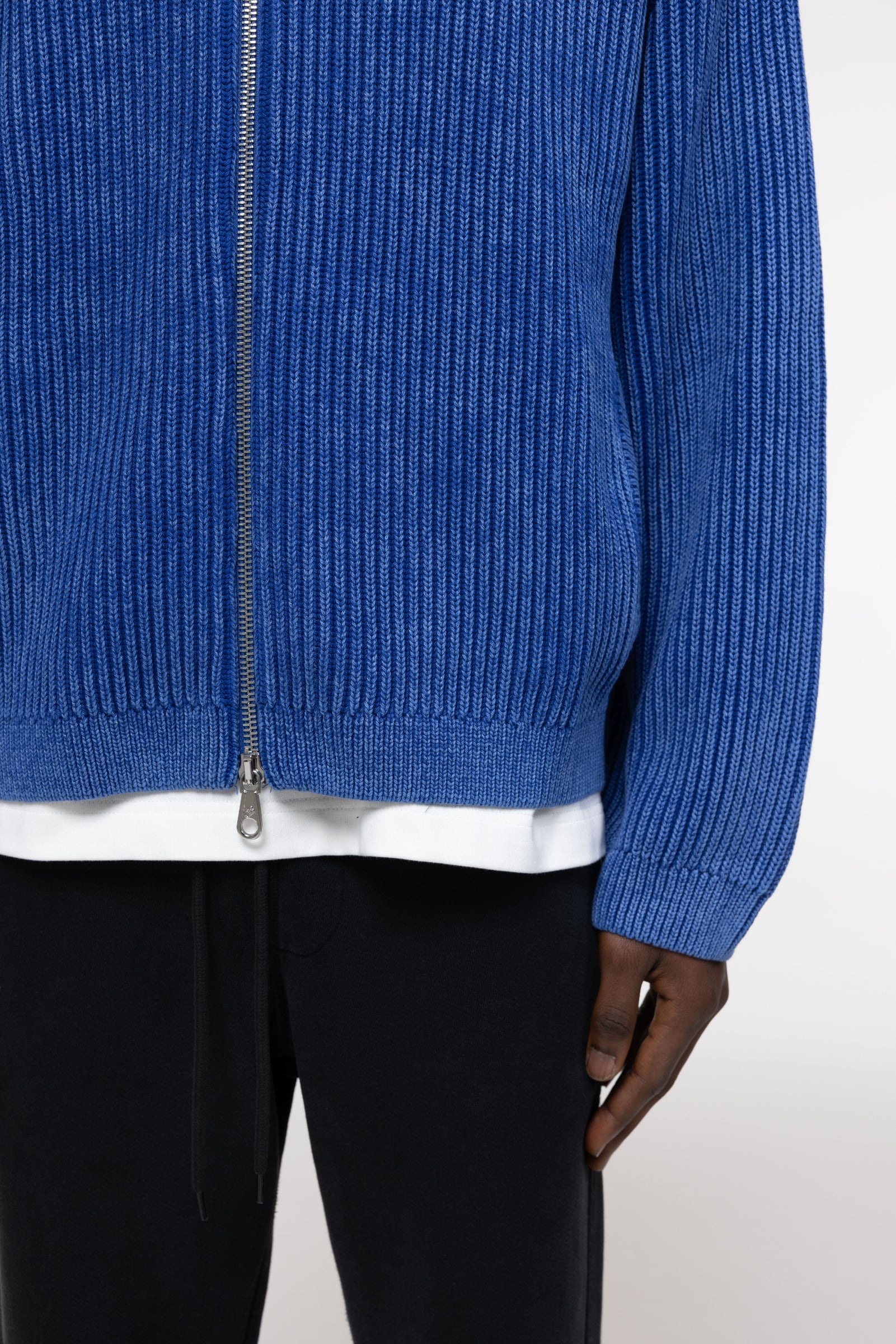 Cole Buxton | Acid Wash Knit Zip Through | Mens | Washed Blue