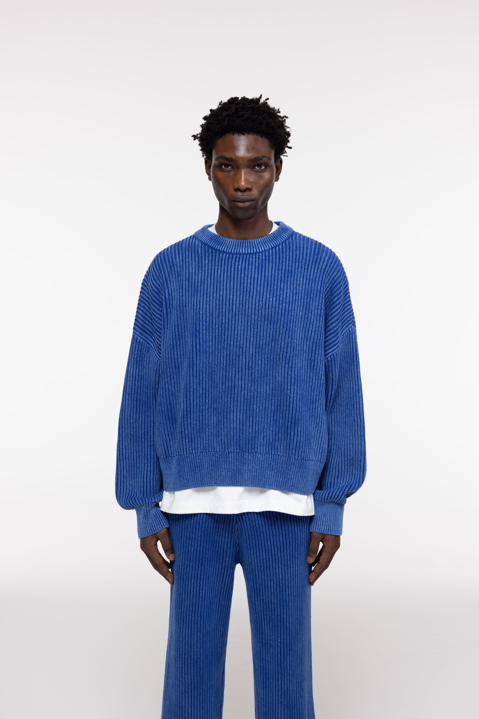 Cole Buxton | Acid Wash Knit Sweatshirt | Mens | Washed Blue