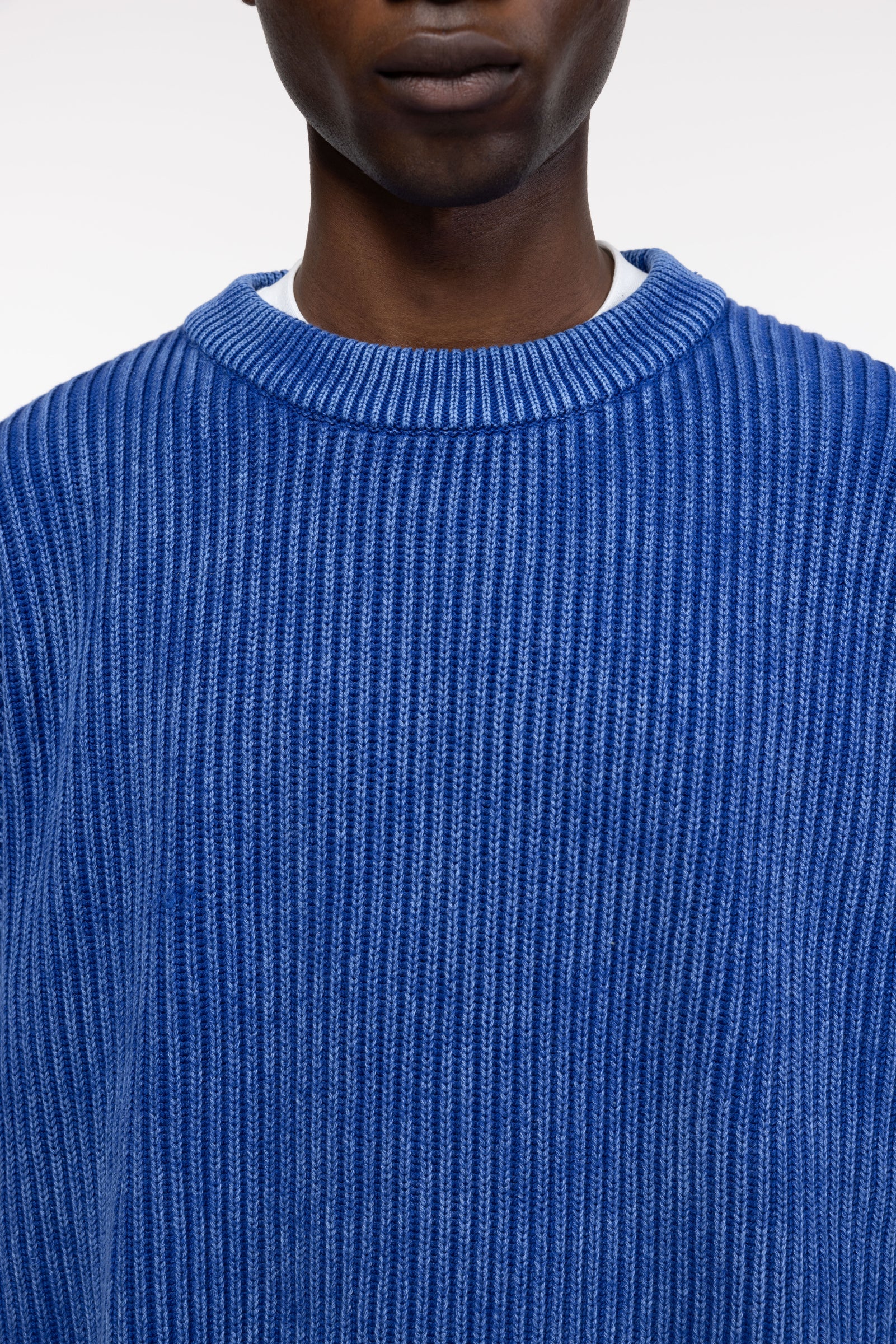 Cole Buxton | Acid Wash Knit Sweatshirt | Mens | Washed Blue