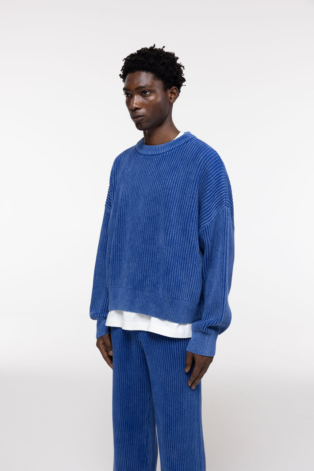 Cole Buxton | Acid Wash Knit Sweatshirt | Mens | Washed Blue