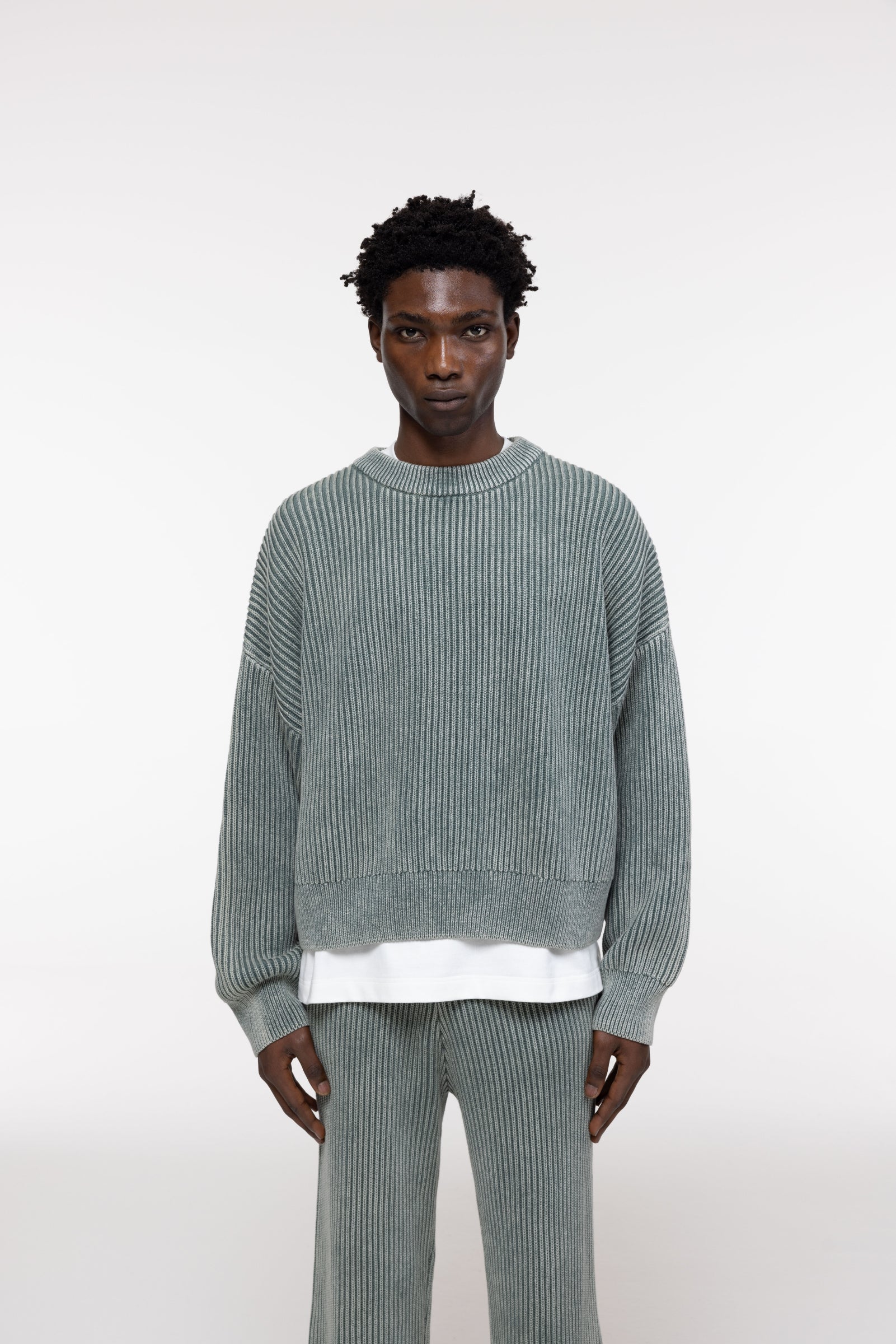 Cole Buxton | Acid Wash Knit Sweatshirt | Mens | Washed Green