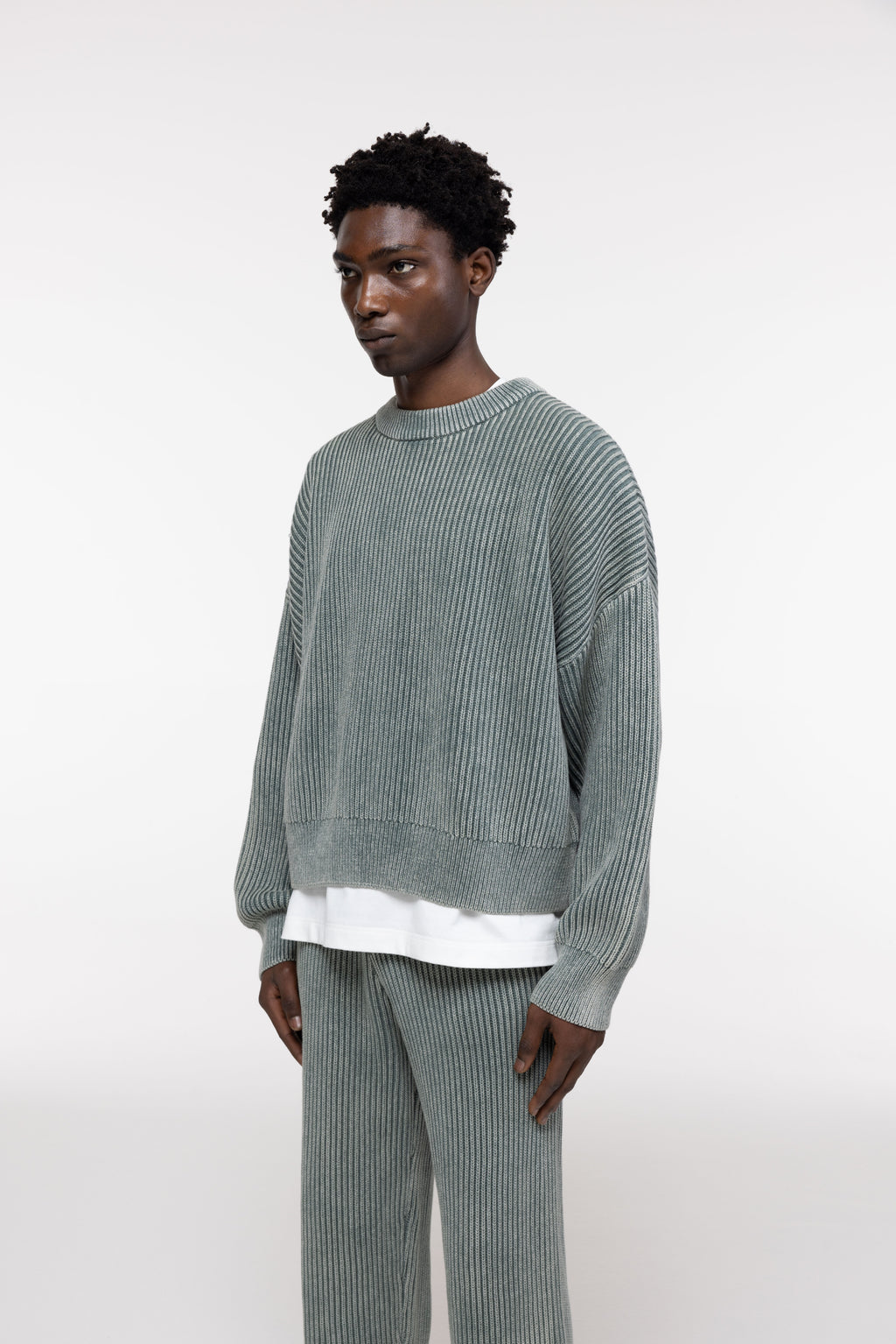 Cole Buxton | Acid Wash Knit Sweatshirt | Mens | Washed Green