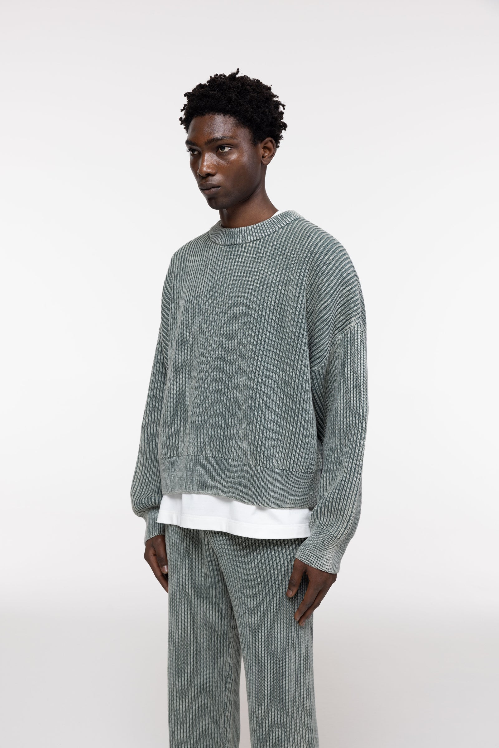 Cole Buxton | Acid Wash Knit Sweatshirt | Mens | Washed Green