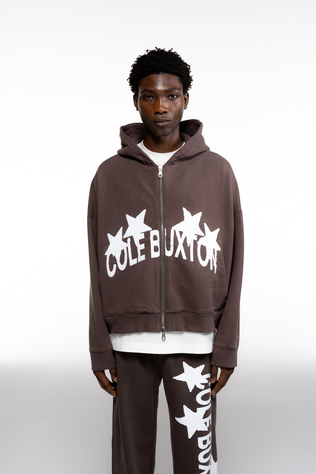 Cole Buxton | 4 Star Zipped Hoodie | Mens | Brown