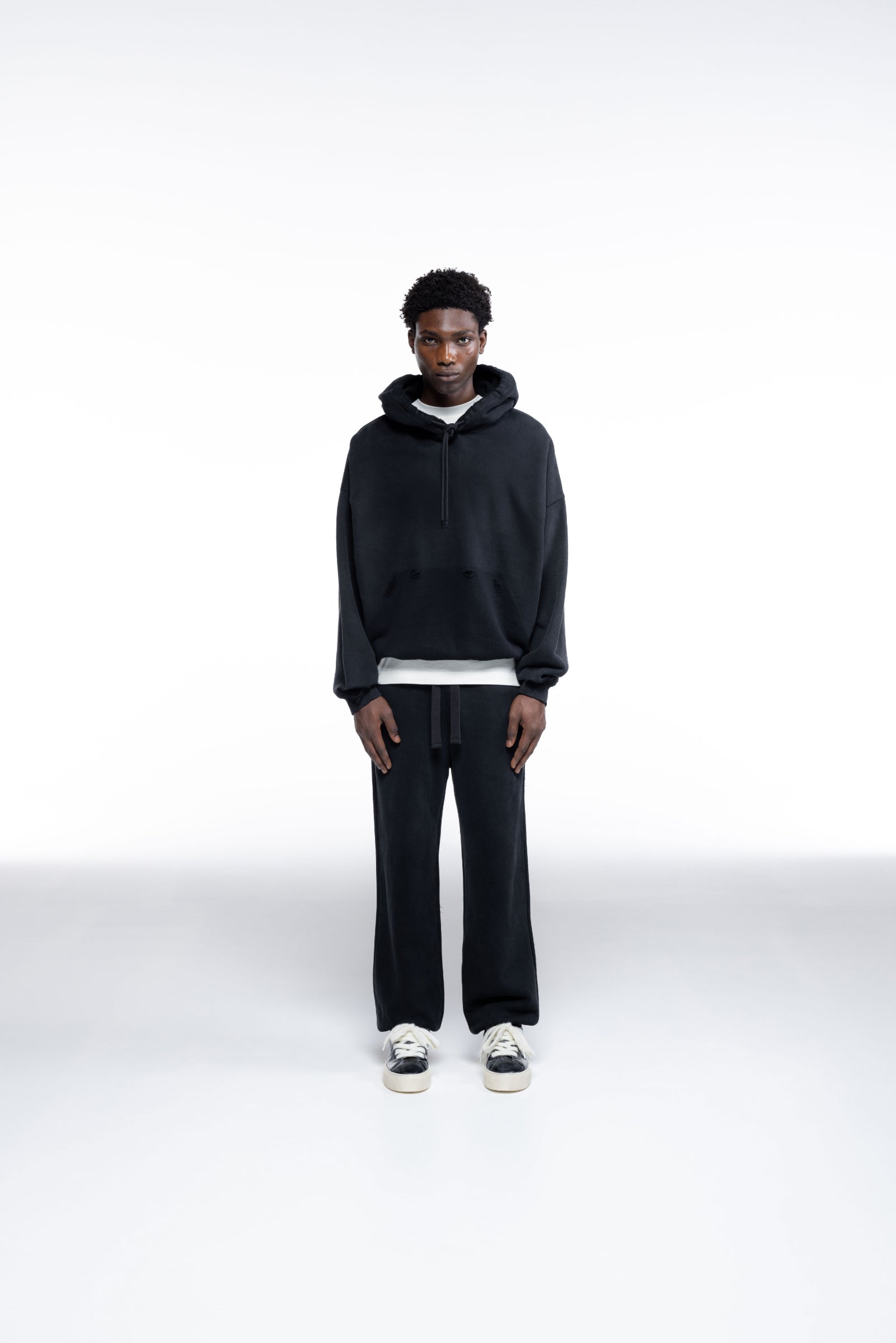 Cole Buxton | Distressed Hoodie | Mens | Washed Black