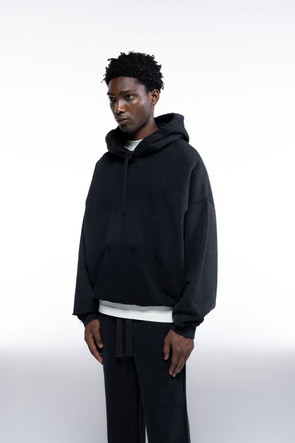 Cole Buxton | Distressed Hoodie | Mens | Washed Black