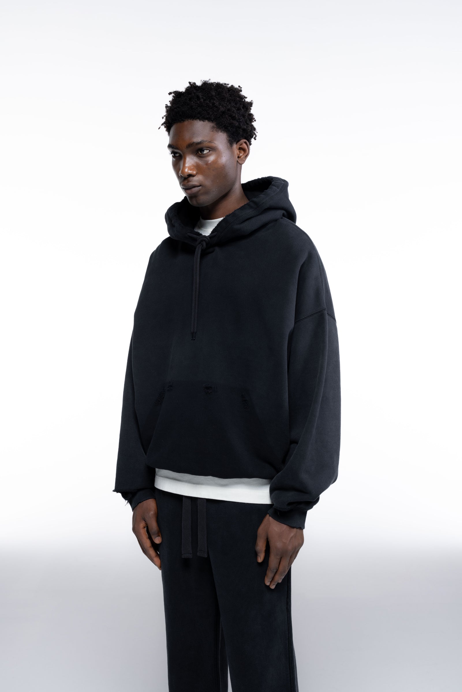 Cole Buxton | Distressed Hoodie | Mens | Washed Black