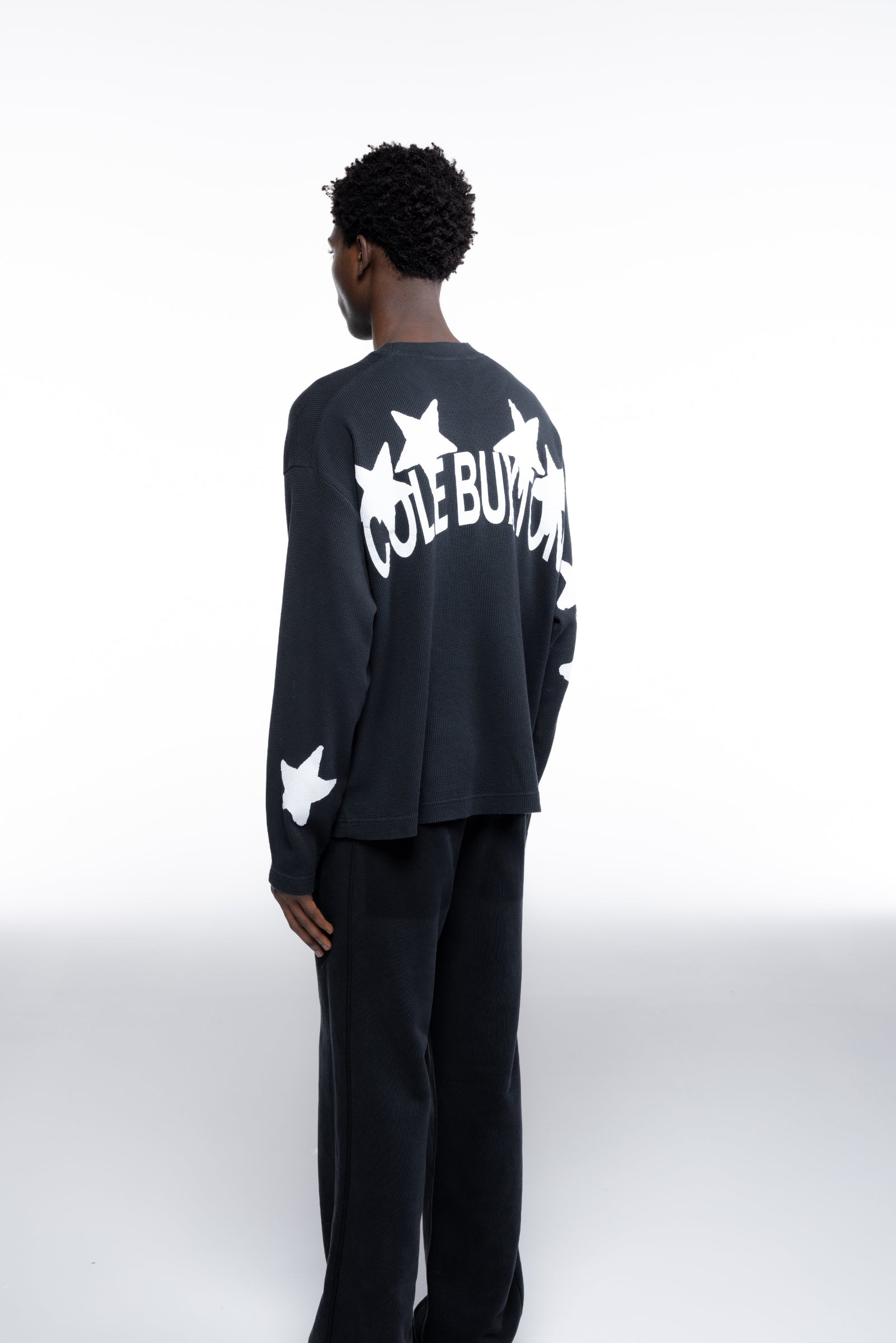 Cole Buxton | Waffle Painted Star Long Sleeve T-Shirt | Mens | Black