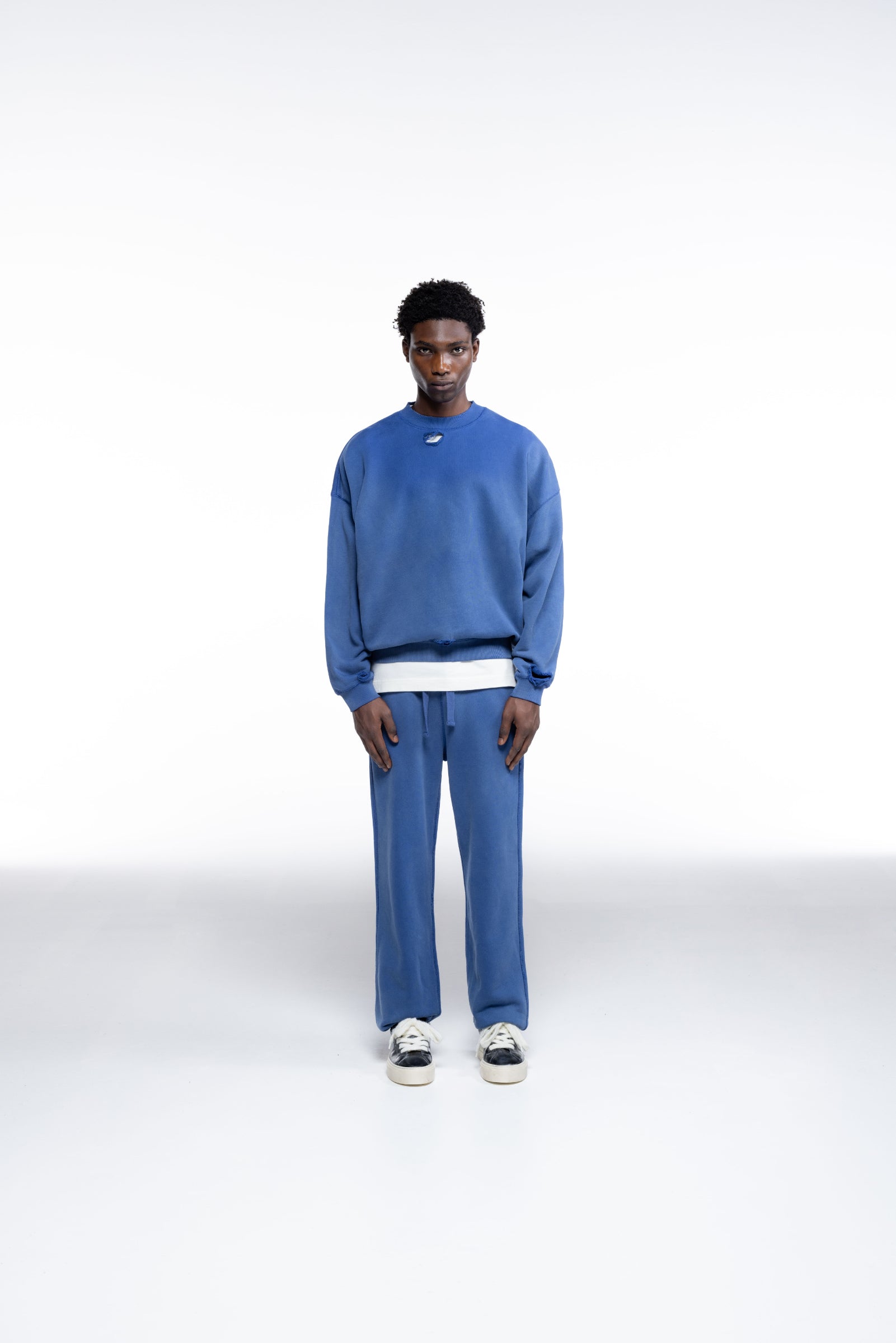 Cole Buxton | Distressed Sweatshirt | Mens | Washed Cobalt Blue