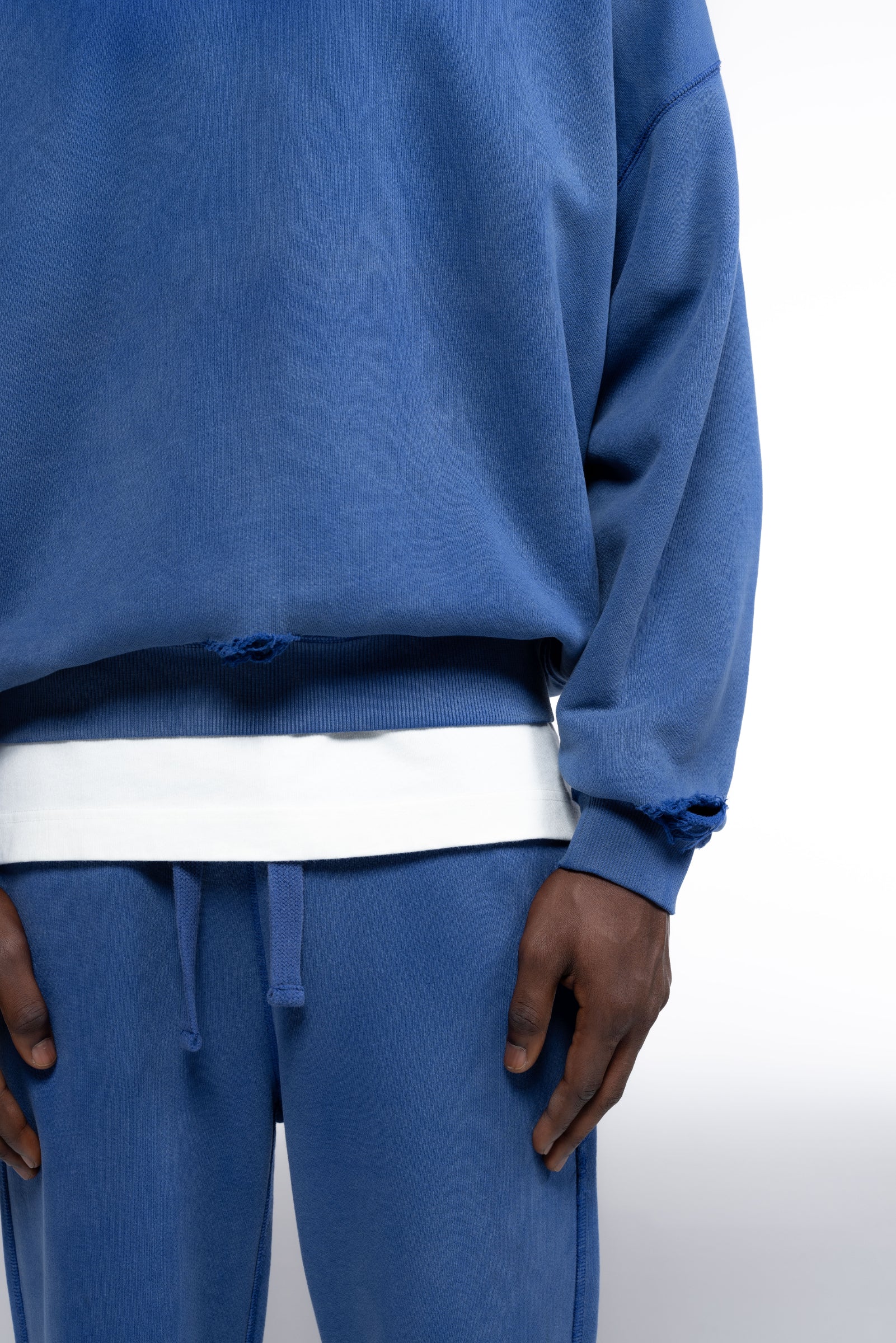 Cole Buxton | Distressed Sweatshirt | Mens | Washed Cobalt Blue