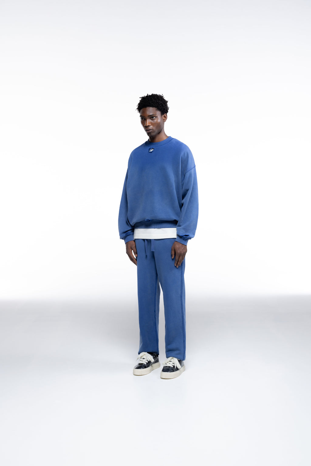 Cole Buxton | Distressed Sweatshirt | Mens | Washed Cobalt Blue