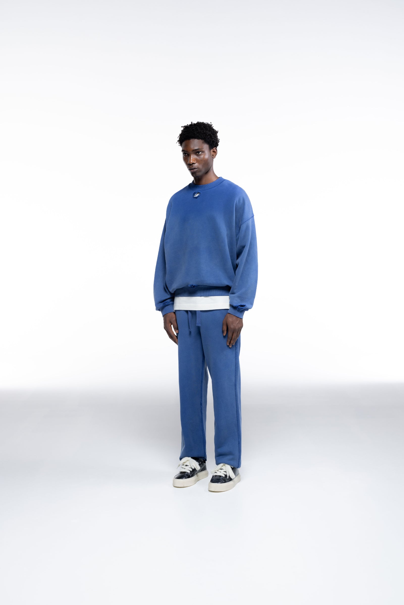 Cole Buxton | Distressed Sweatshirt | Mens | Washed Cobalt Blue