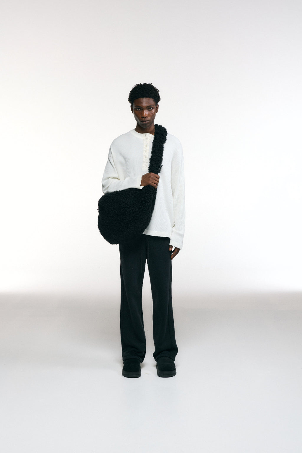 Cole Buxton | Shearling Sling Bag | Mens | Black