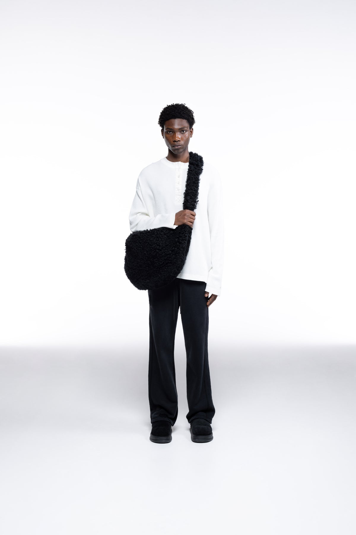 Cole Buxton | Curly Shearling Sling Bag | Mens | Black