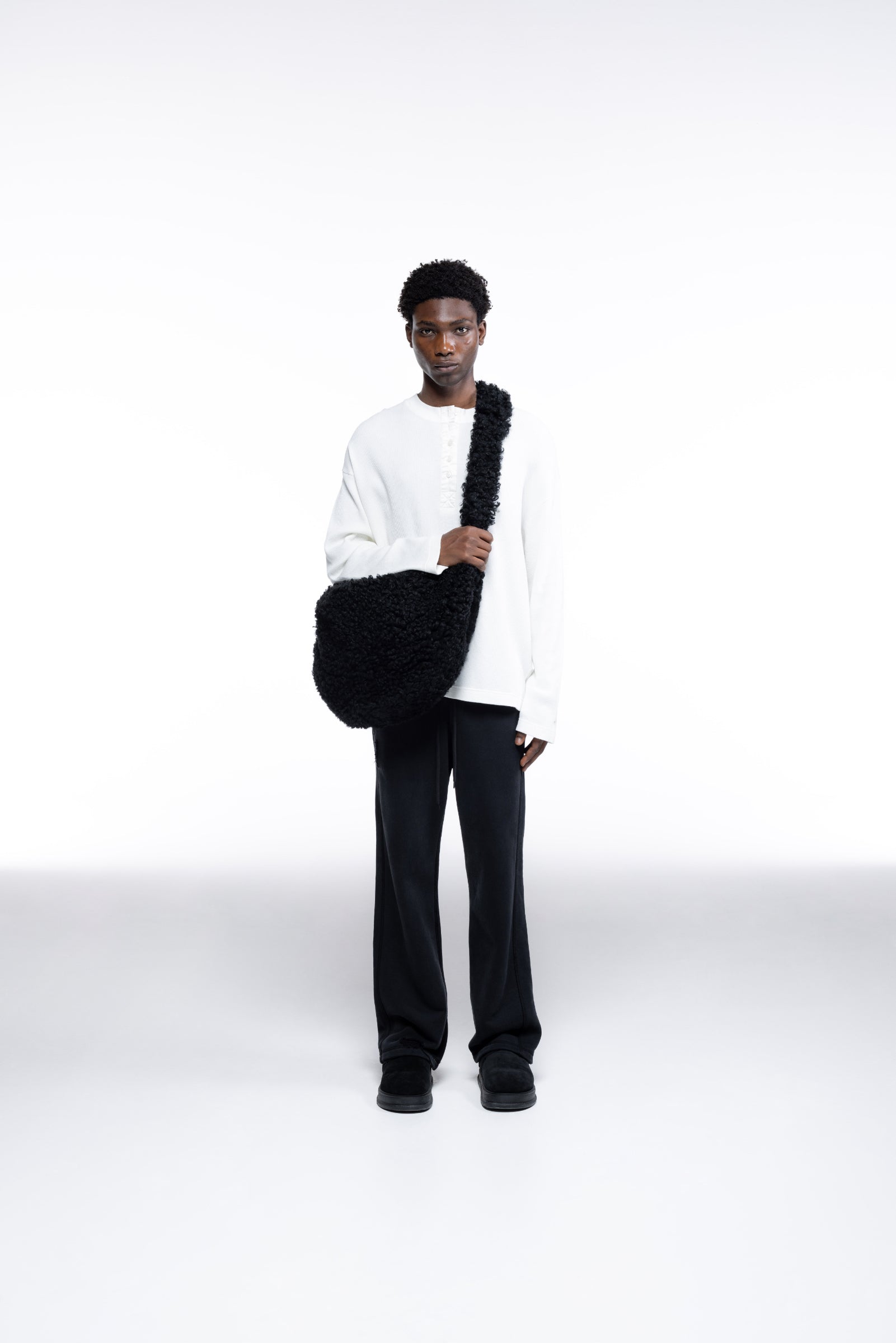 Cole Buxton | Curly Shearling Sling Bag | Mens | Black