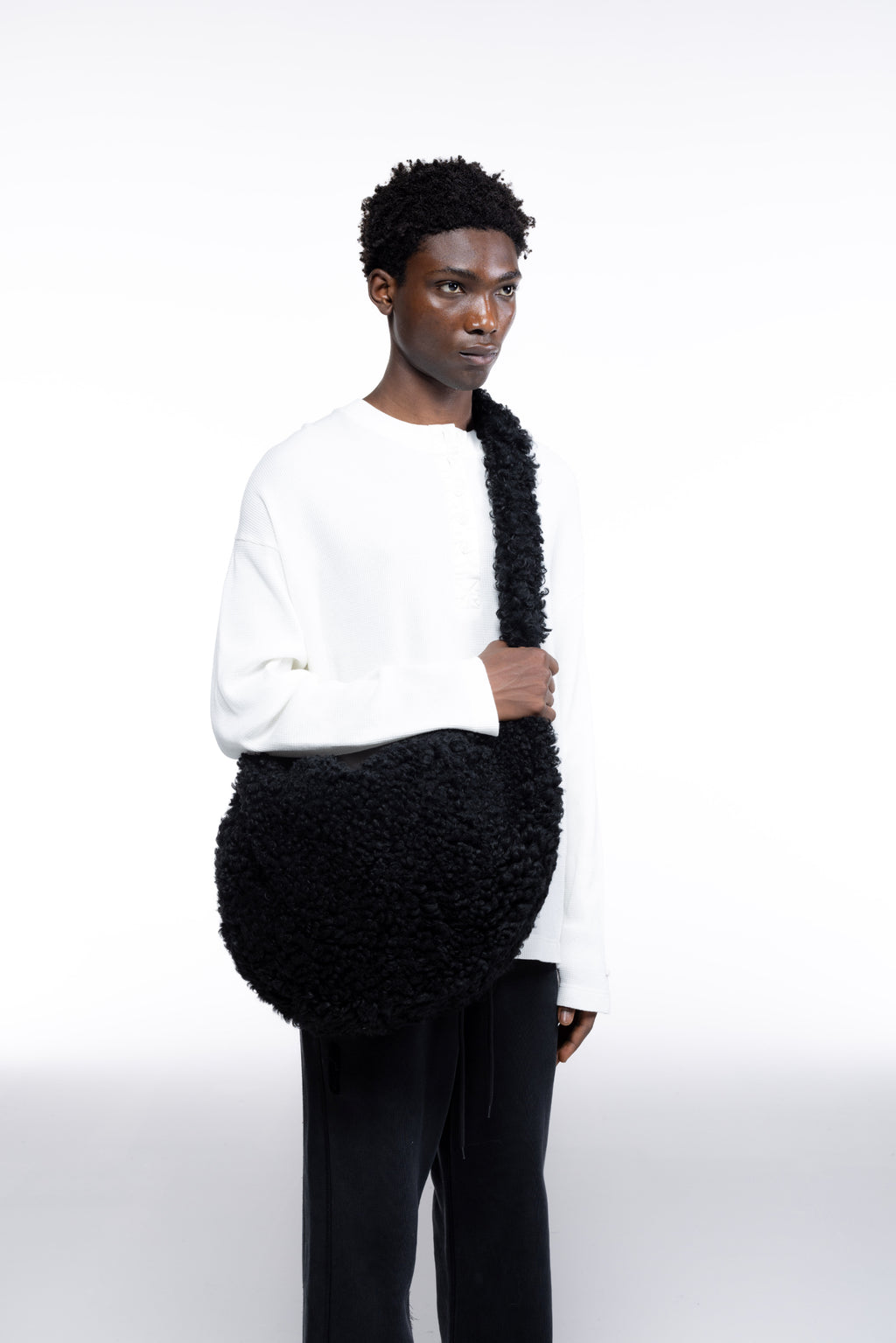 Cole Buxton | Curly Shearling Sling Bag | Mens | Black