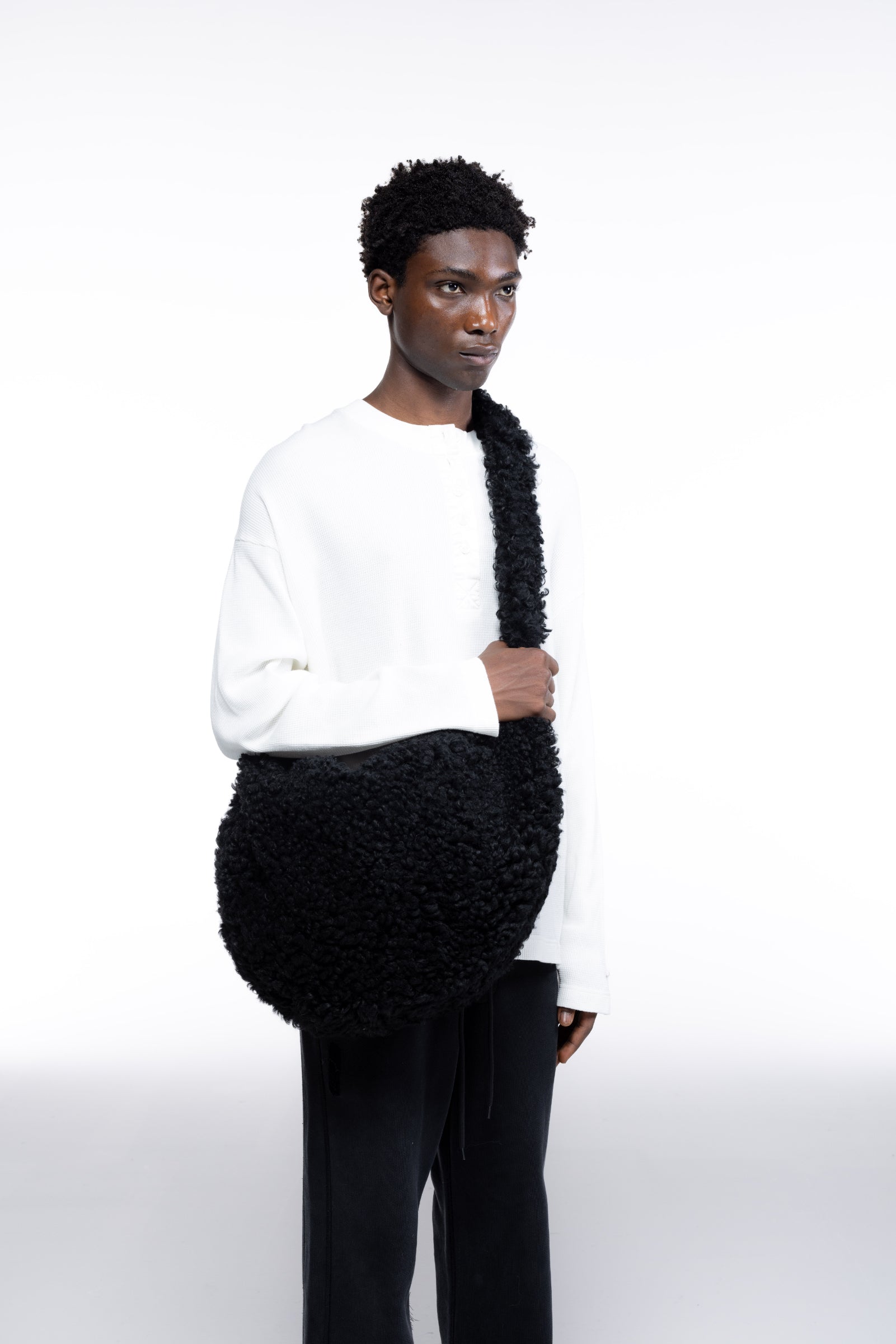 Cole Buxton | Curly Shearling Sling Bag | Mens | Black