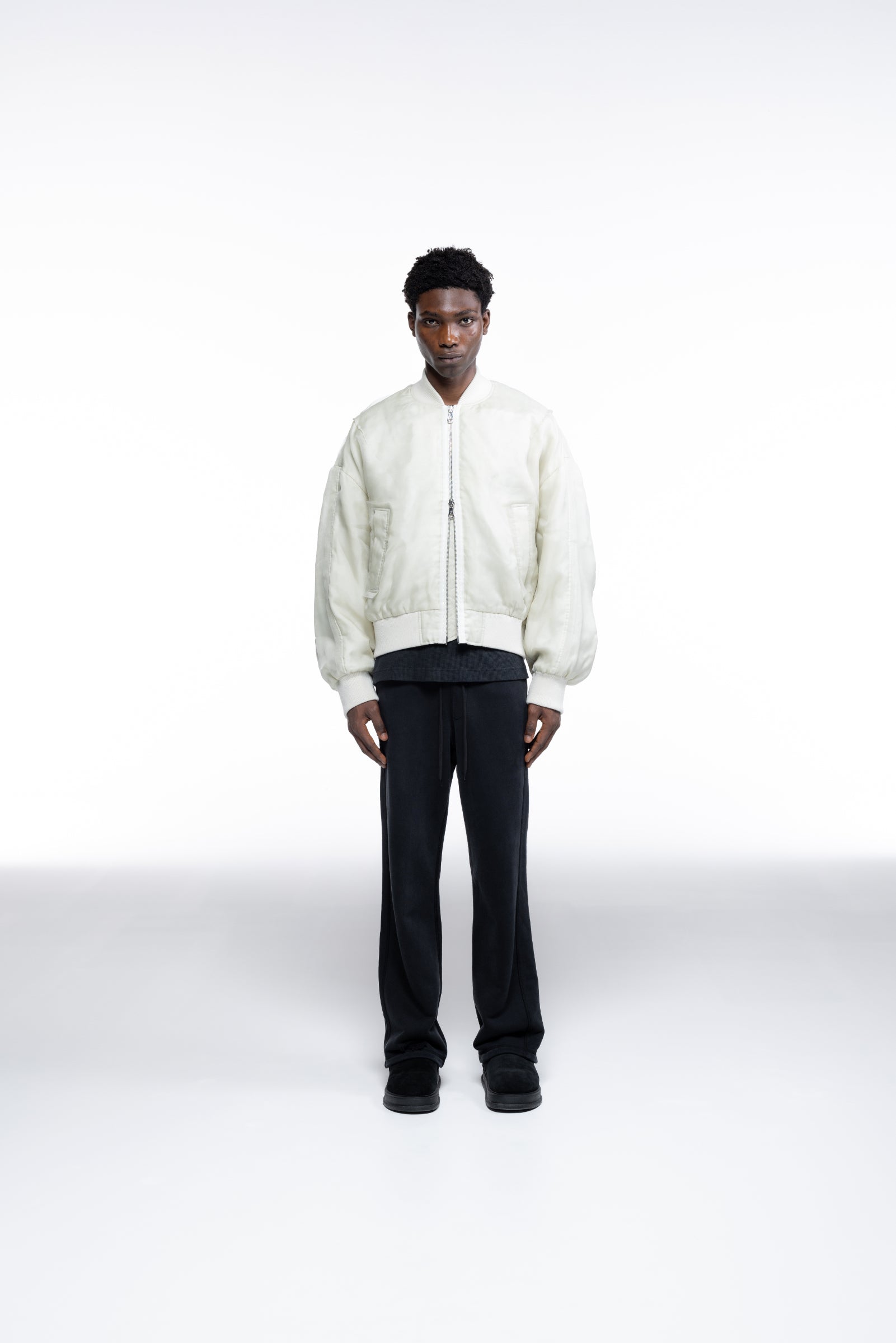 Cole Buxton | Layered Organza Bomber | Mens | Vintage White