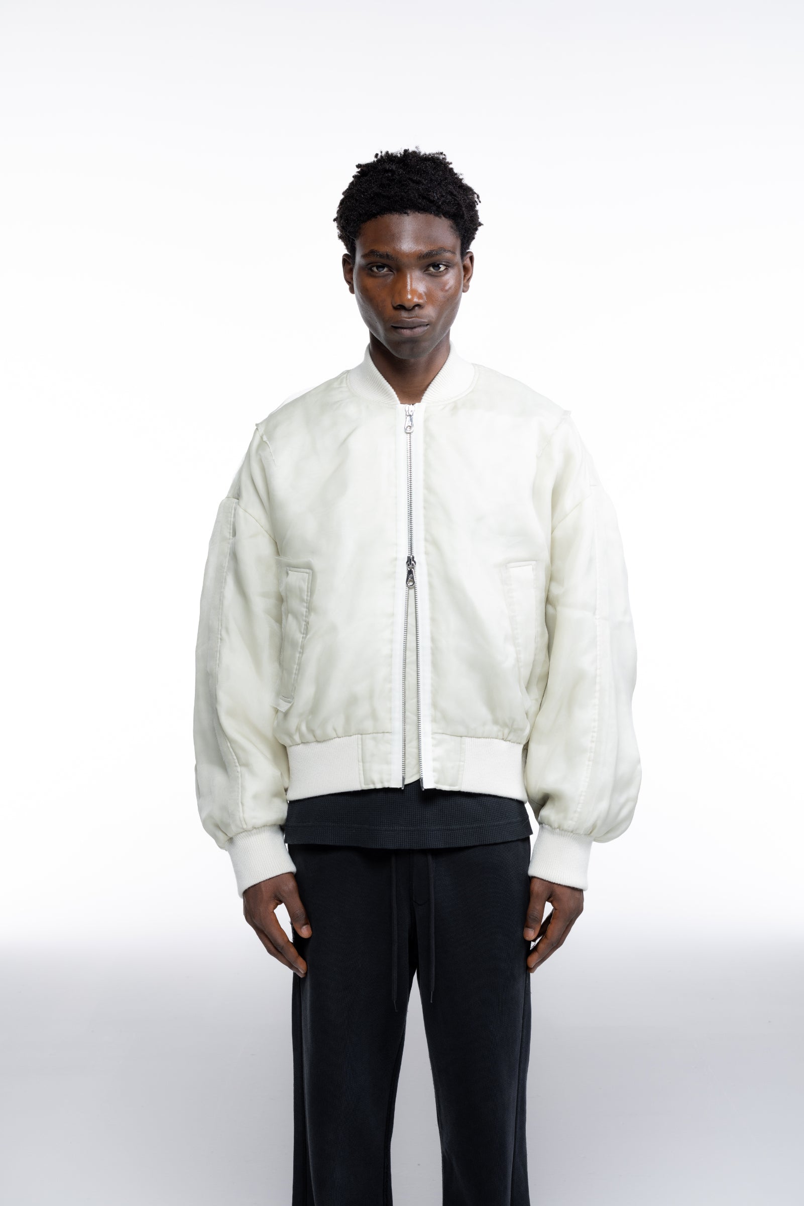 Cole Buxton | Layered Organza Bomber | Mens | Vintage White