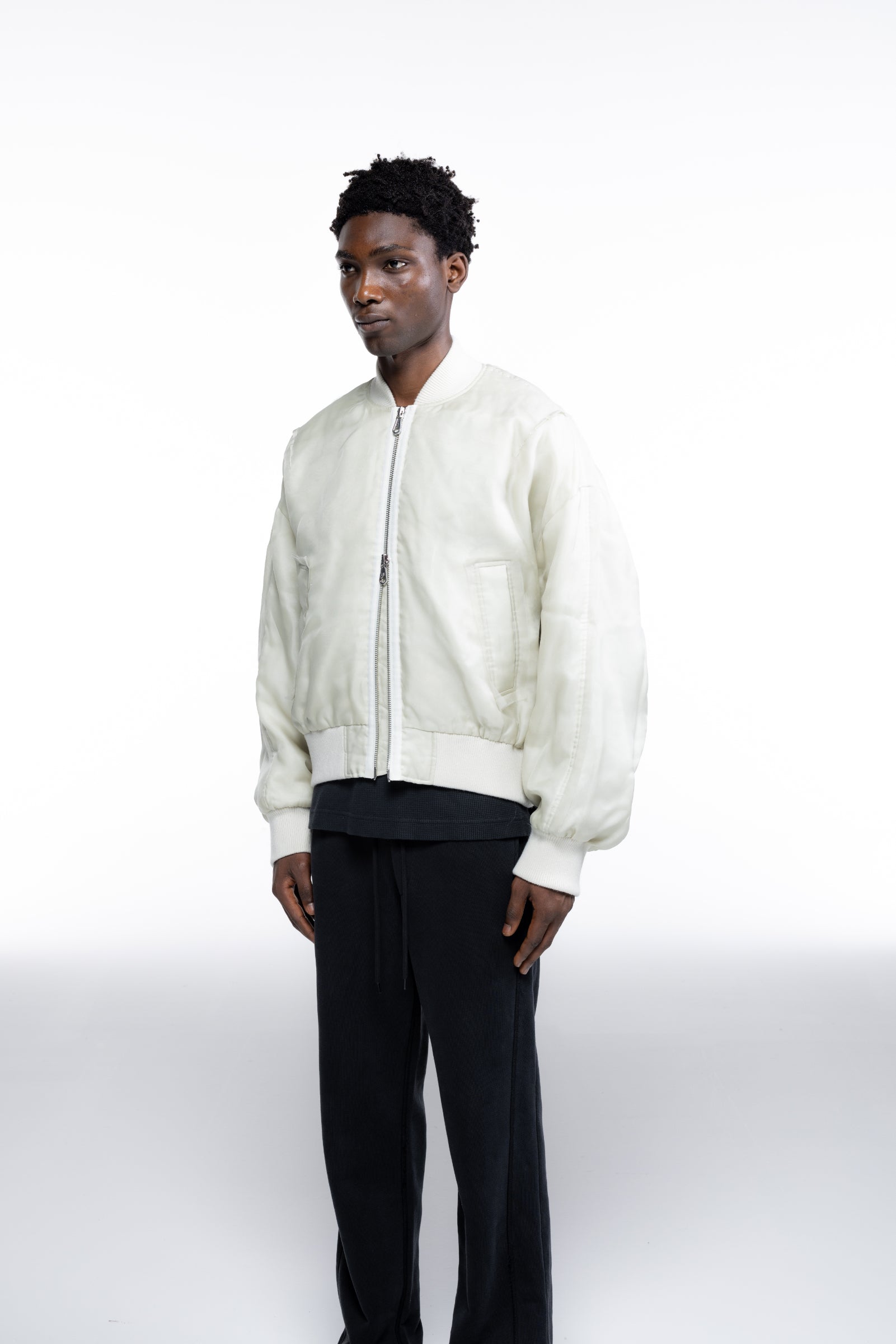 Cole Buxton | Layered Organza Bomber | Mens | Vintage White