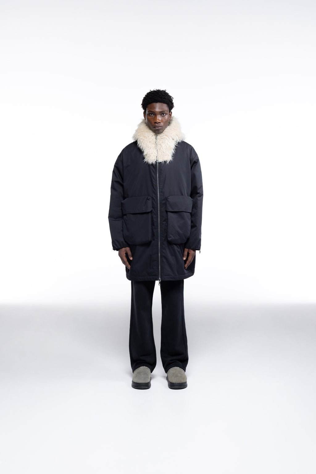 Cole Buxton | Wool Hooded Parka | Mens | Black