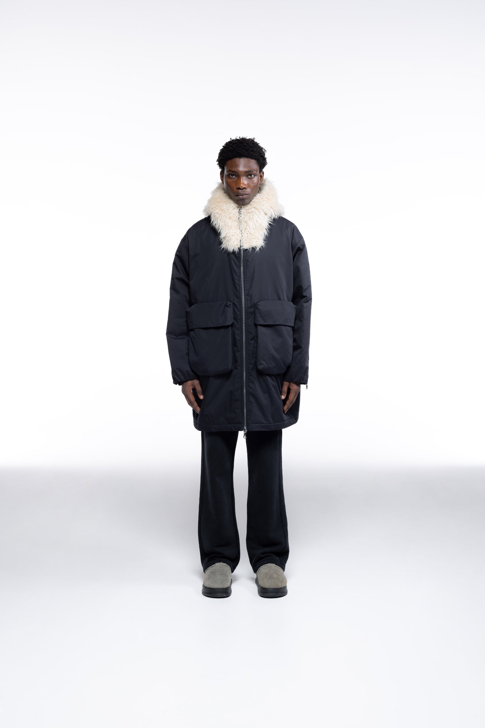 Cole Buxton | Wool Hooded Parka | Mens | Black