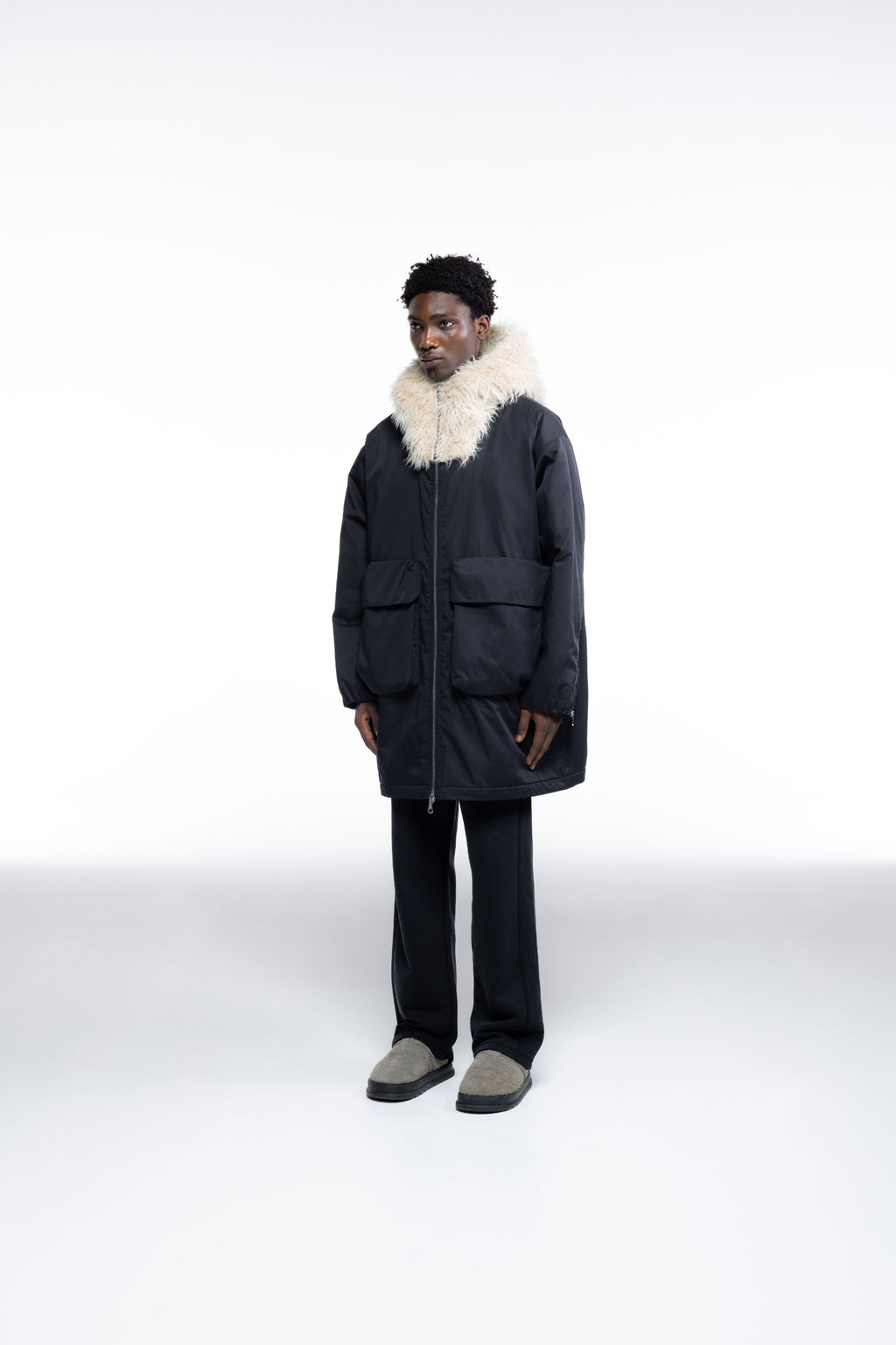 Cole Buxton | Wool Hooded Parka | Mens | Black
