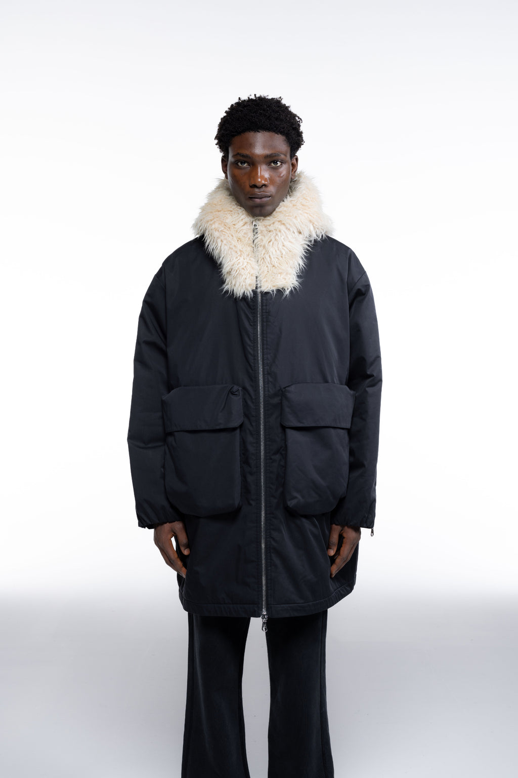 Cole Buxton | Wool Hooded Parka | Mens | Black
