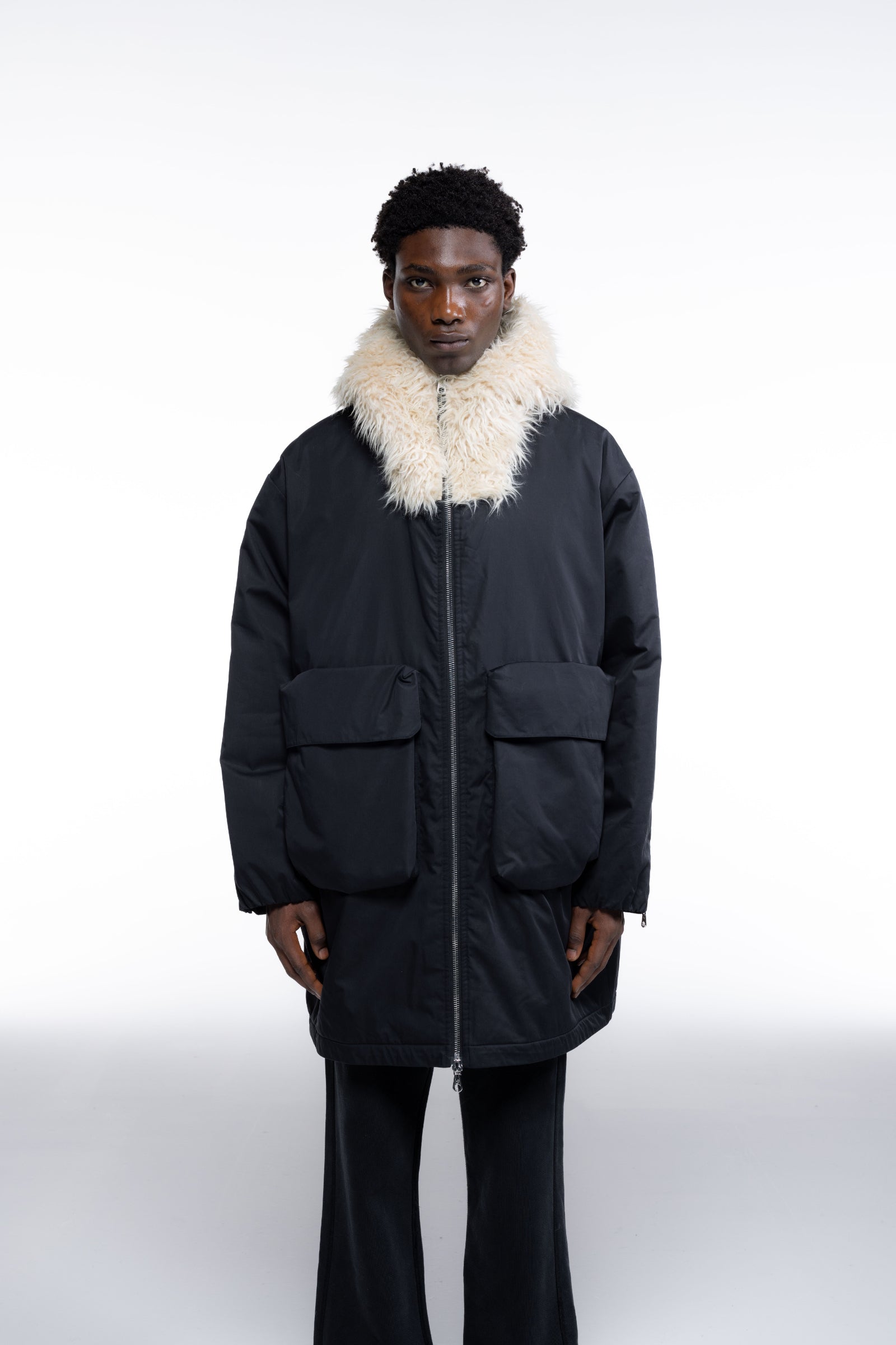 Cole Buxton | Wool Hooded Parka | Mens | Black